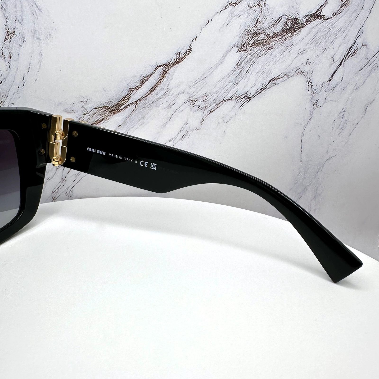 Miu Miu New MIU MIU Sunglasses Black Square Gold Metal Authentic Size ONE SIZE - 11 Thumbnail