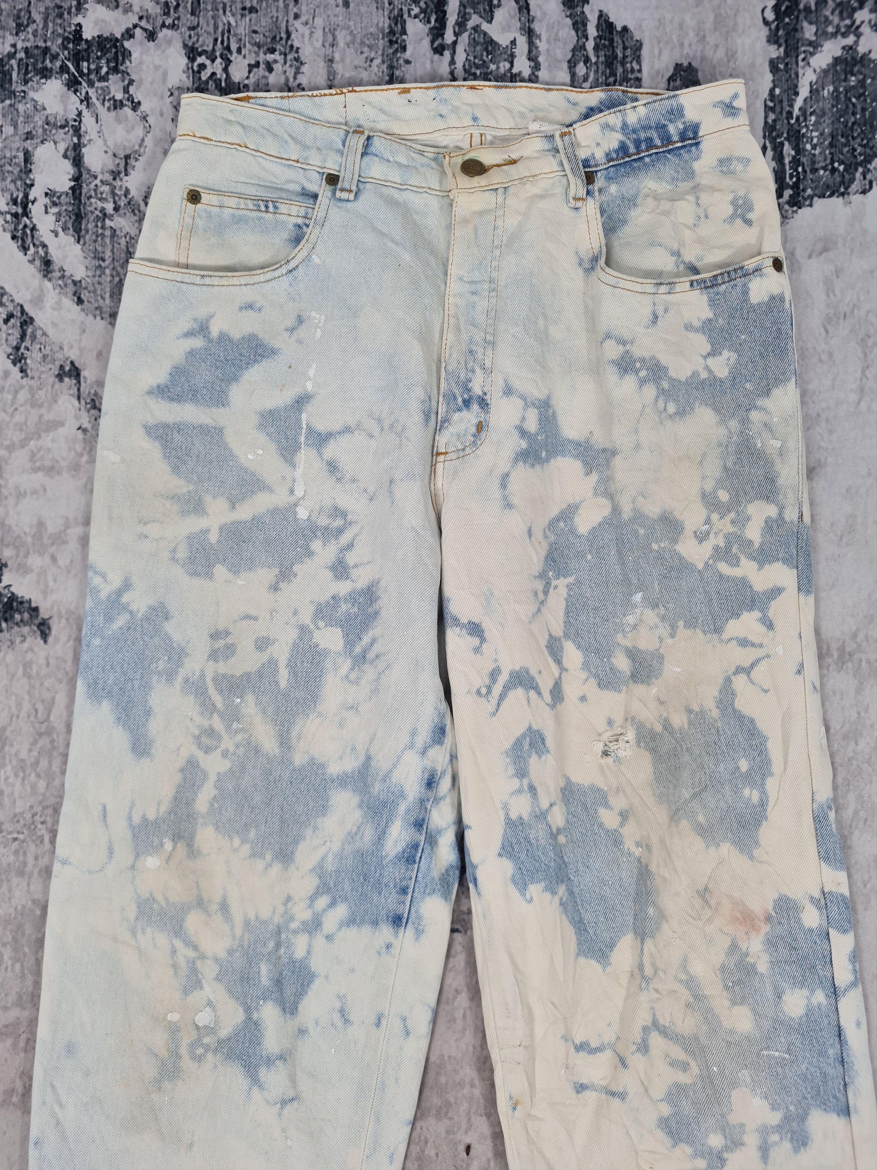 Japanese Brand BADGE DENIM Acid Wash Faded Ripped Jeans Size 32x30 JB0148 Size US 32 / EU 48 - 9 Thumbnail