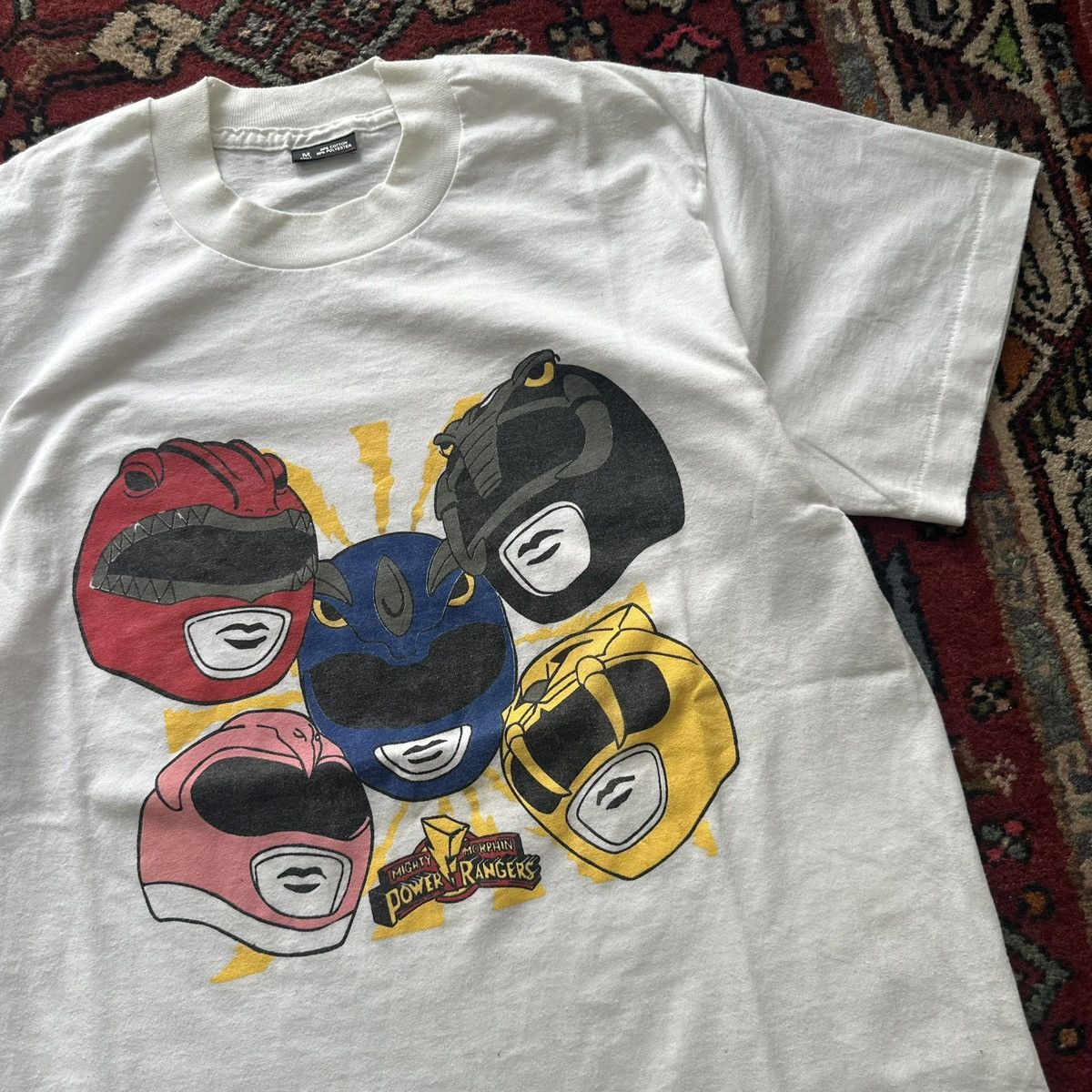 Vintage Vintage 90s Power Rangers Helmet Graphic Tee Size M White Size US M / EU 48-50 / 2 - 3 Thumbnail