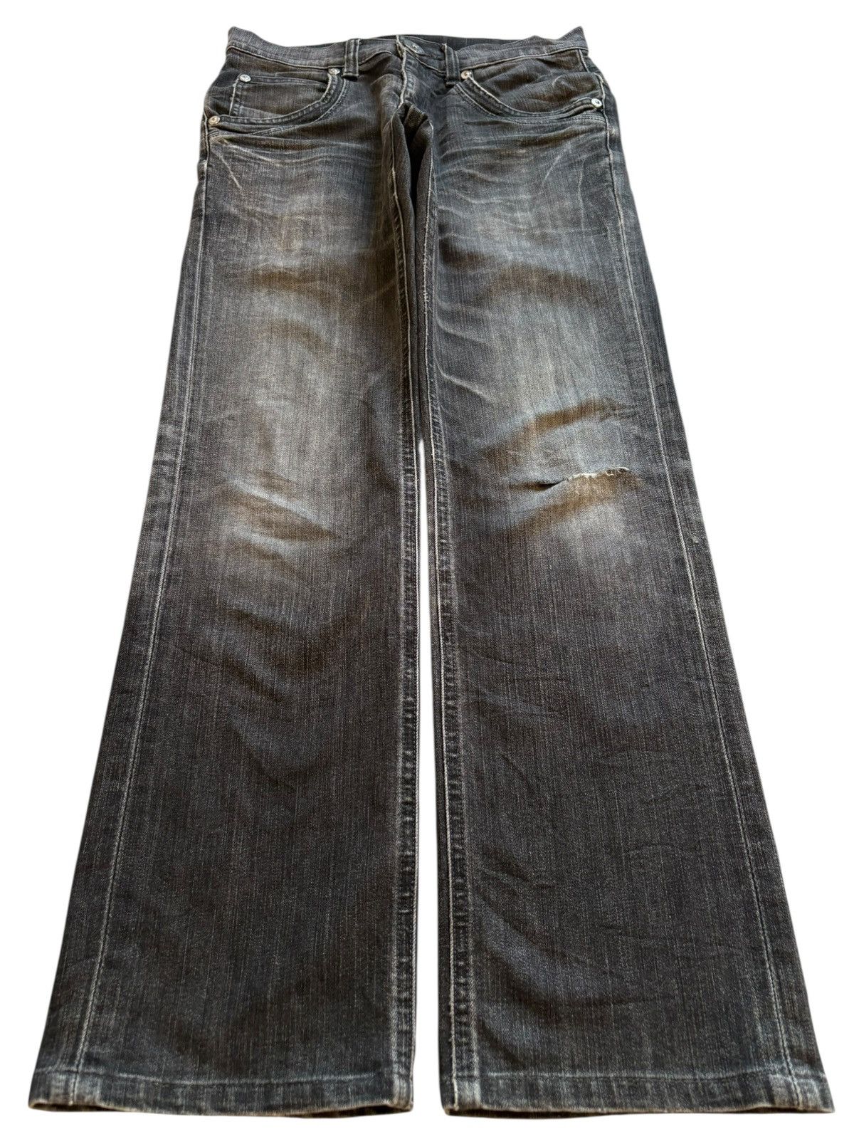 Lee Vintage Lee Mud Wash Buckle Back Distressed Rip Loose Jeans Size US 30 / EU 46 - 1 Thumbnail