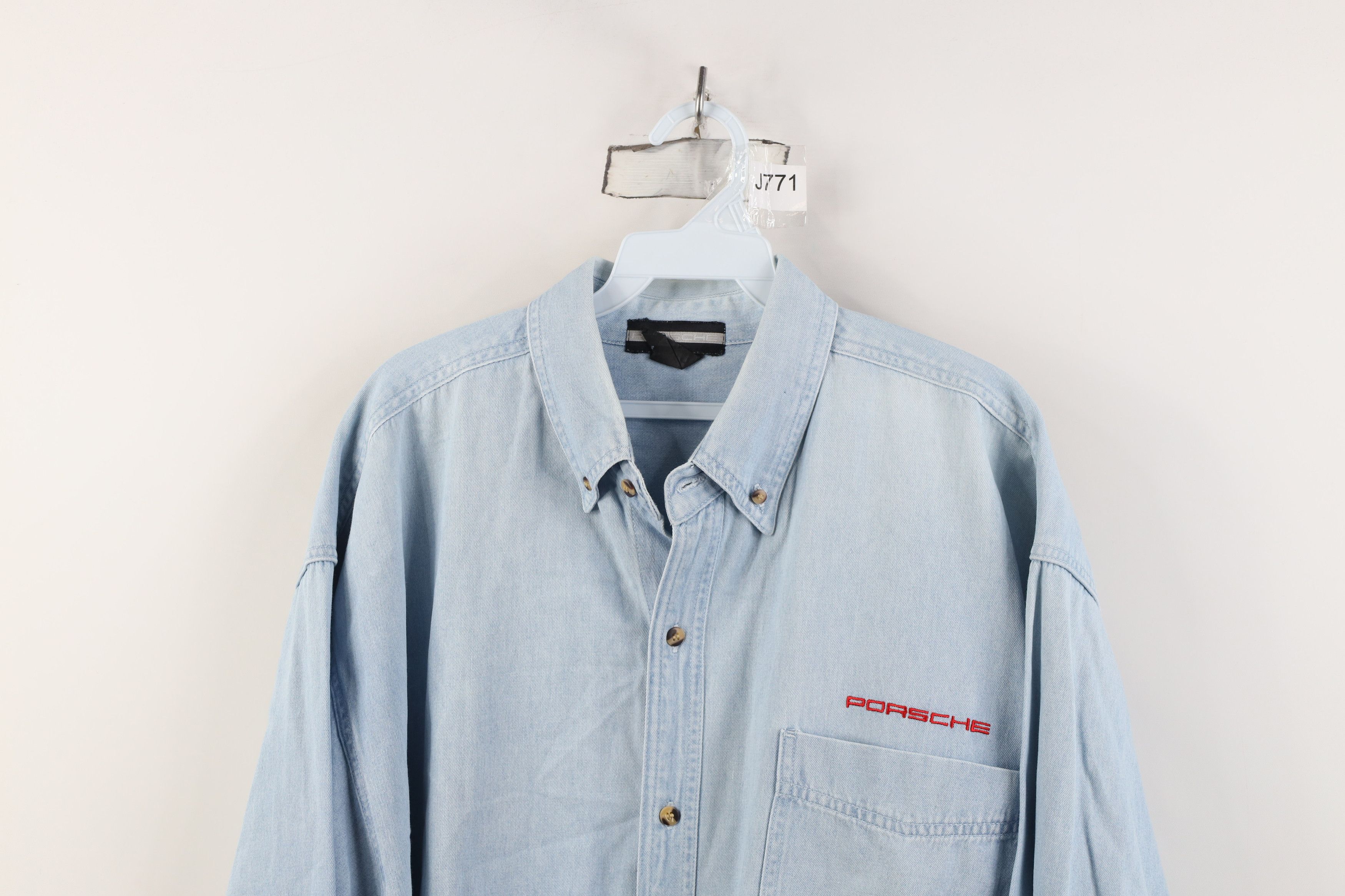 Vintage Vintage 90s Porsche Racing Denim Button Down Shirt USA Size US XL / EU 56 / 4 - 2 Thumbnail