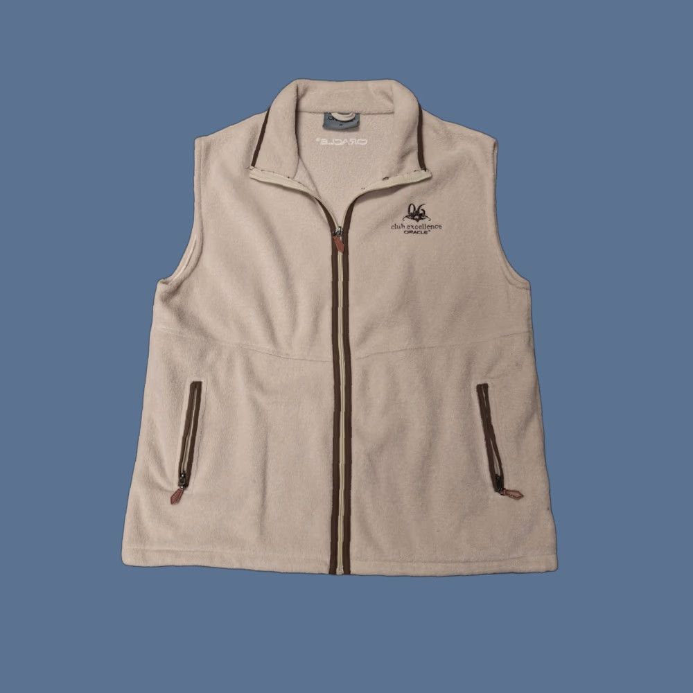 Vintage VINTAGE Oracle Software Club Excellence Embroidered Zip Vest M Unisex Adults Cream Vest M Size US M / EU 48-50 / 2 - 1 Thumbnail