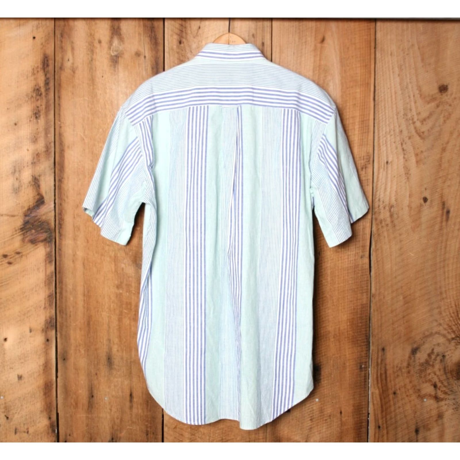 Chaps VINTAGE Chaps RALPH LAUREN Striped Oxford Shirt S/S Button Front MT Blue Green White Cotton Men Button-Up Chest 22.5" 32.5" MT Womens Mens Size US M / EU 48-50 / 2 - 4 Thumbnail