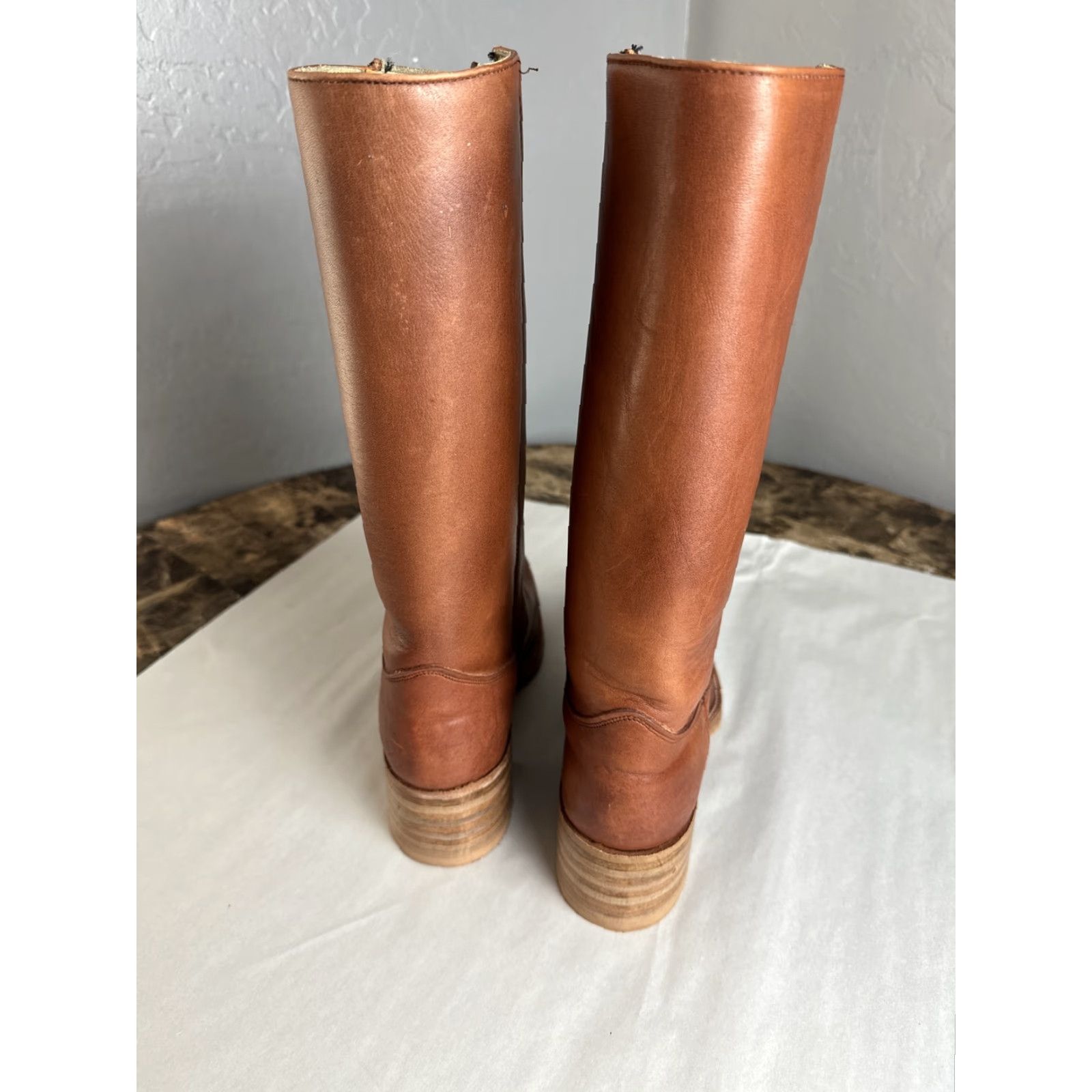 Wrangler VINTAGE Wrangler Made In USA Tall Leather Mens Boots 9.5 D 15” Brown Leather Western USA Mens Boots Size US 10 / EU 43 - 6 Thumbnail