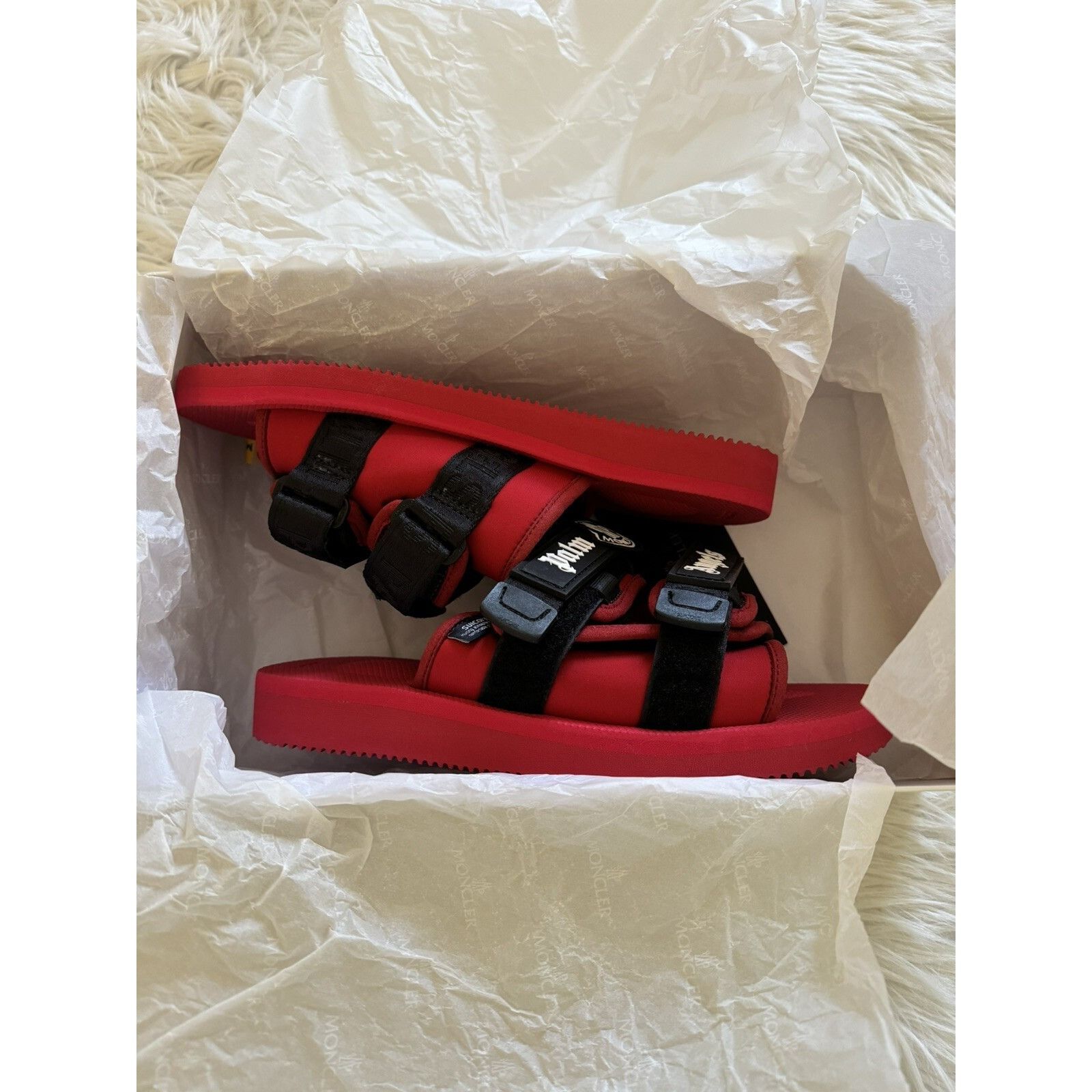 Moncler x Palm Angels x Suicoke New Sandals Red Size 42