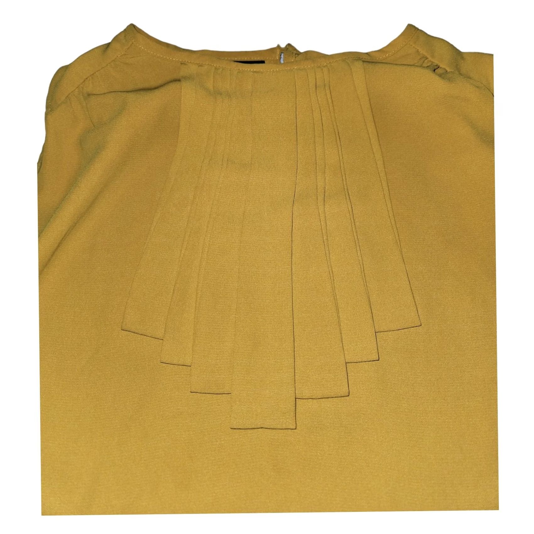 Vintage Apostrophe Blouse Top Sleeveless Women's S Ruffle Accent Crew Neck Pullover Back Button Mustard Yellow Polyester Size S / US 4 / IT 40 - 5 Thumbnail