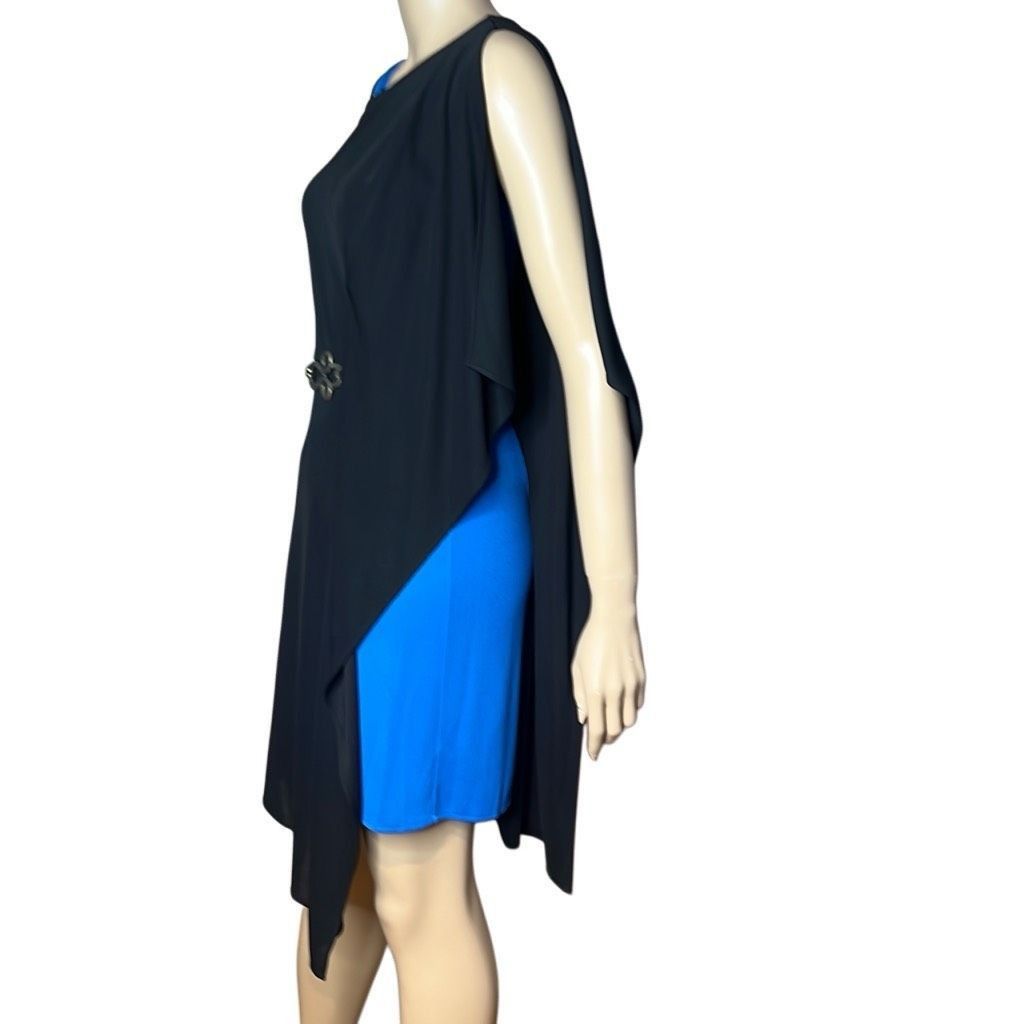 Bcbgmaxazria BCBG Max Azria Asymmetrical Drape Black Blue Dress (022) Size XS / US 0-2 / IT 36-38 - 6 Thumbnail