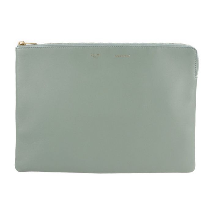 Celine CELINE Clutch Bag Leather Earth Green Gold Hardware Second Pouch ...