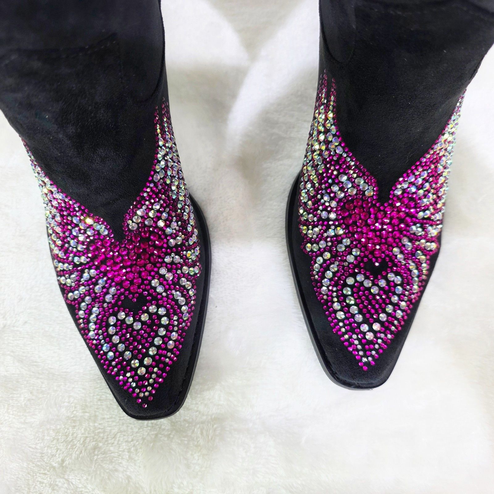 Other Angel Wings Black Hot Pink Rhinestone Country Western Cowgi Size US 9 / IT 39 - 3 Thumbnail