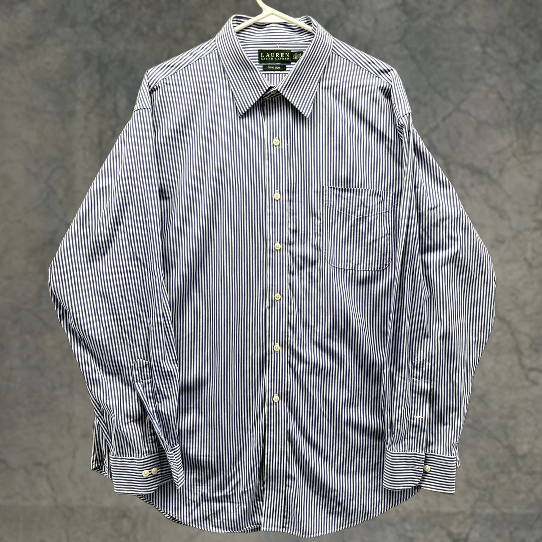 Ralph Lauren Lauren Ralph Lauren Dress Shirt Mens 17.5 34/35 Blue Stripe Non Iron Long Sleeve Shirt Size 48R - 1 Thumbnail