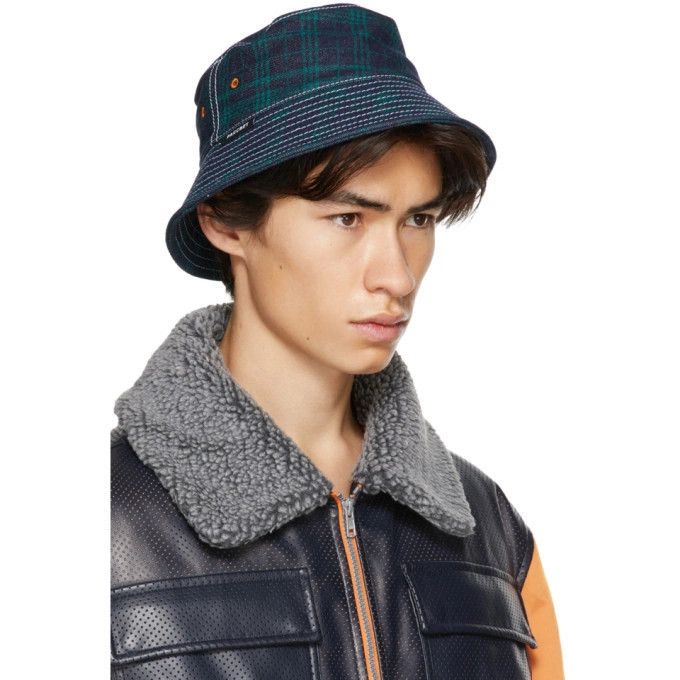 PACCBET Rassvet Navy and Green Check Contrast Stitch Bucket Hat Size ONE SIZE - 11 Thumbnail