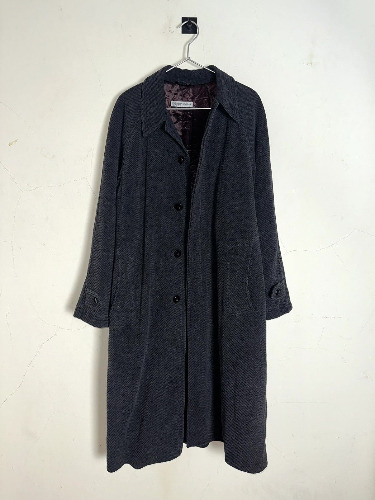 Emporio Armani 90s Herringbone Belted Coat Size US L / EU 52-54 / 3 - 6 Thumbnail