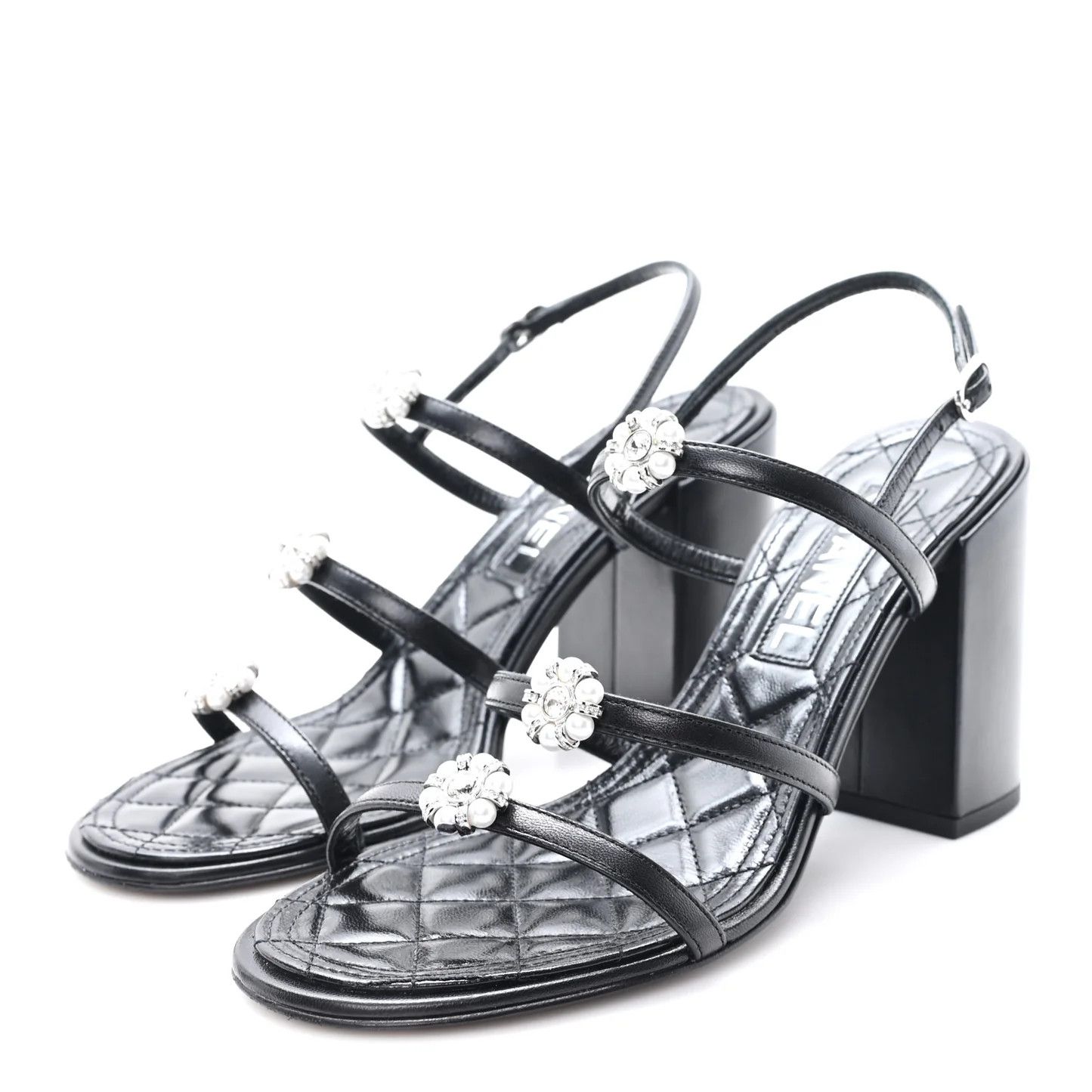 Chanel o1h1sh10526 Pearl CC Sandals in Black Size US 7.5 / IT 37.5 - 4 Thumbnail