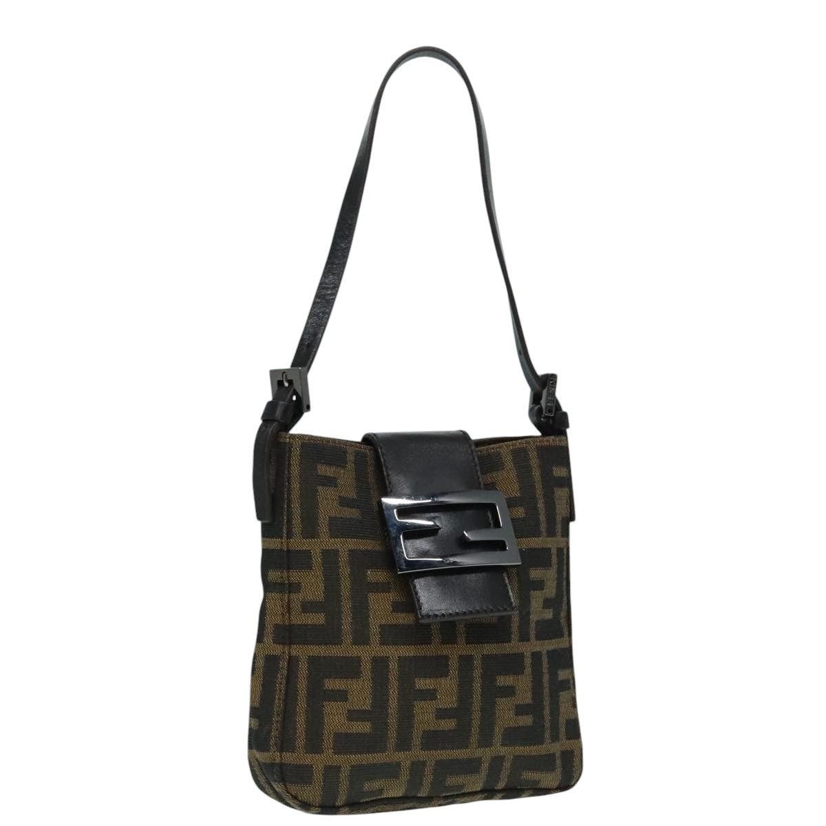 Fendi Zucca Canvas Mamma Baguette Shoulder Bag Black Silver, Women's