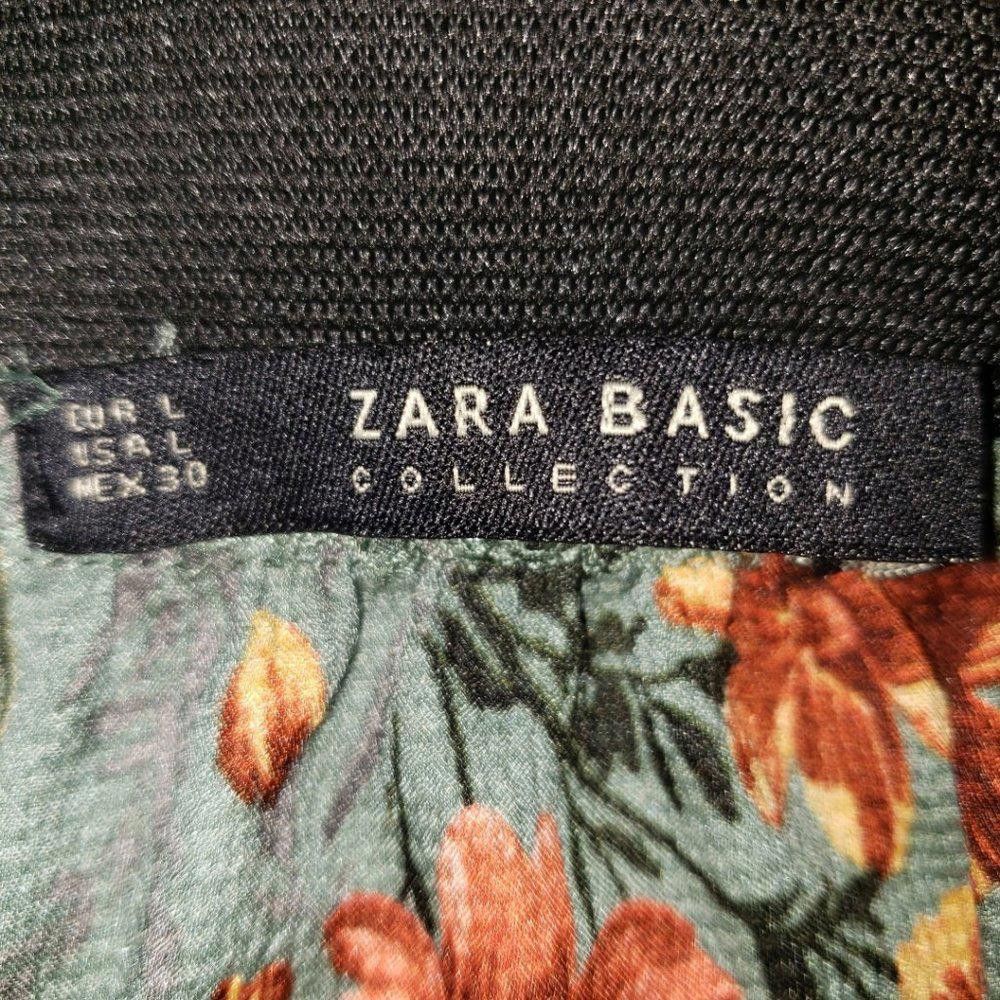 Designer CT1088a Zara Basic Ladies Floral Green Midi Skirt M Size 32" / US 10 / IT 46 - 3 Thumbnail