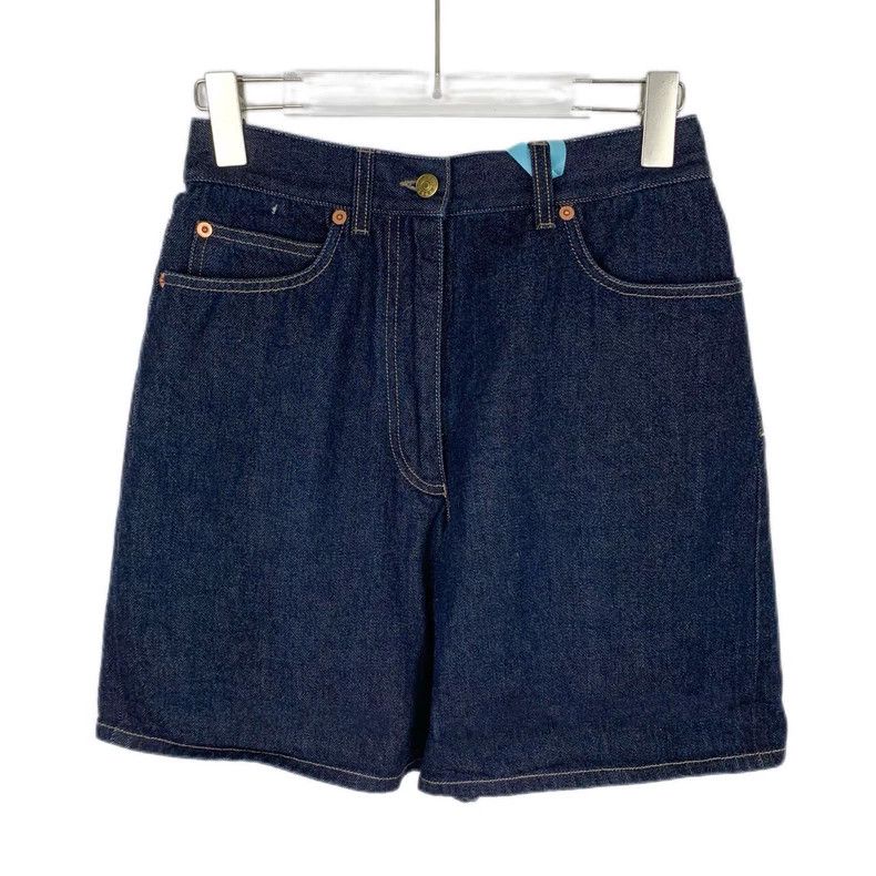 Gucci Leather brand logo dark blue cotton denim shorts 2502