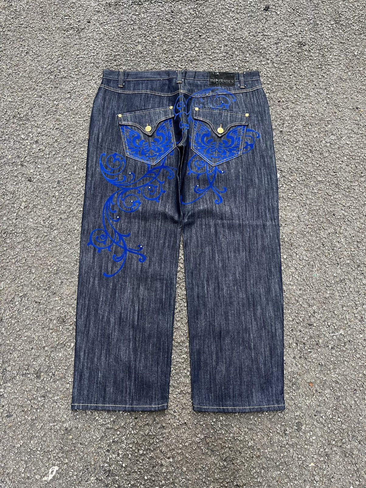Ed Hardy Crazy Y2K Baggy Jeans Tribal Velvet Denim Coogi JNCO Pants Size US 40 / EU 56 - 1 Thumbnail