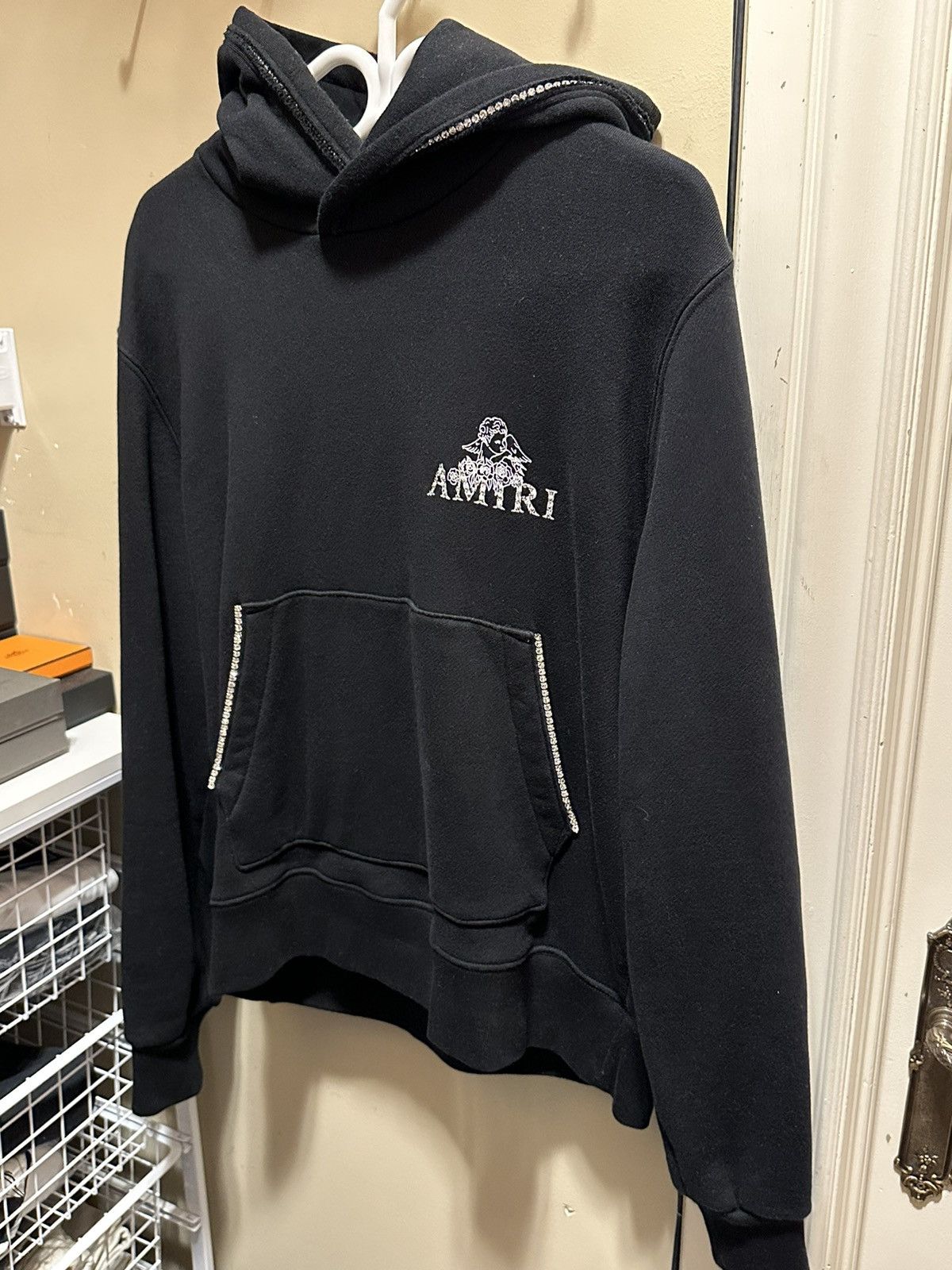 Image of Amiri Black Crystal Cherub Hoodie, Men's (Size Small)