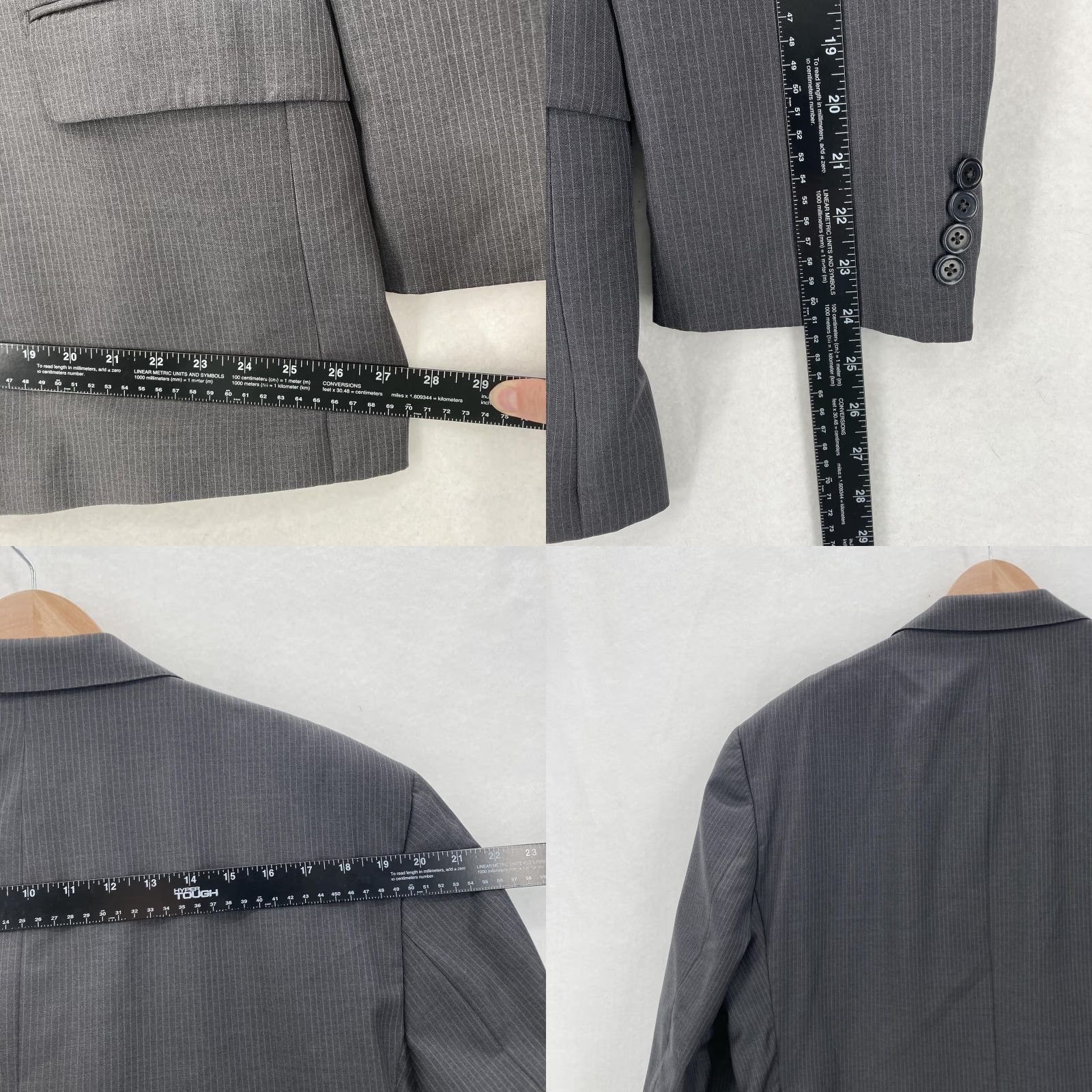 Saks Fifth Avenue VINTAGE BLACK Saks Fifth Avenue Blazer Mens 48R Gray Wool Pinstripe Zegna Jacket Notch Lapel Two-Button Classic 2 Piece Suit Jacket Size 48R - 9 Thumbnail