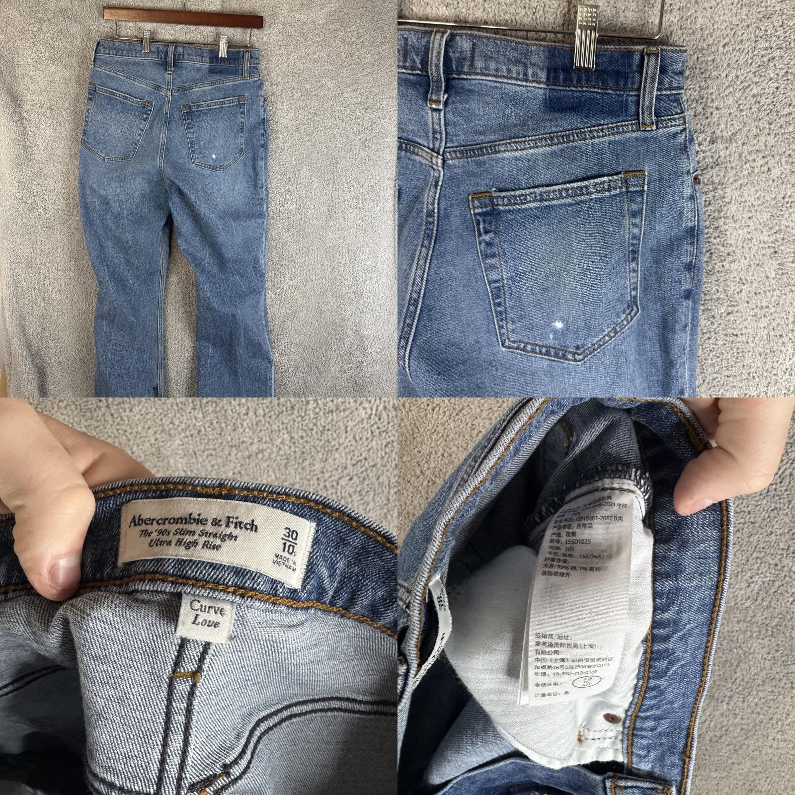 Abercrombie & Fitch Abercrombie & Fitch Jeans Womens 30 Slim Straight Ultra High Rise Curve Love Denim Blue 5-Pocket Distressed Stretch Womens Jeans Size 30" / US 8 / IT 44 - 9 Thumbnail