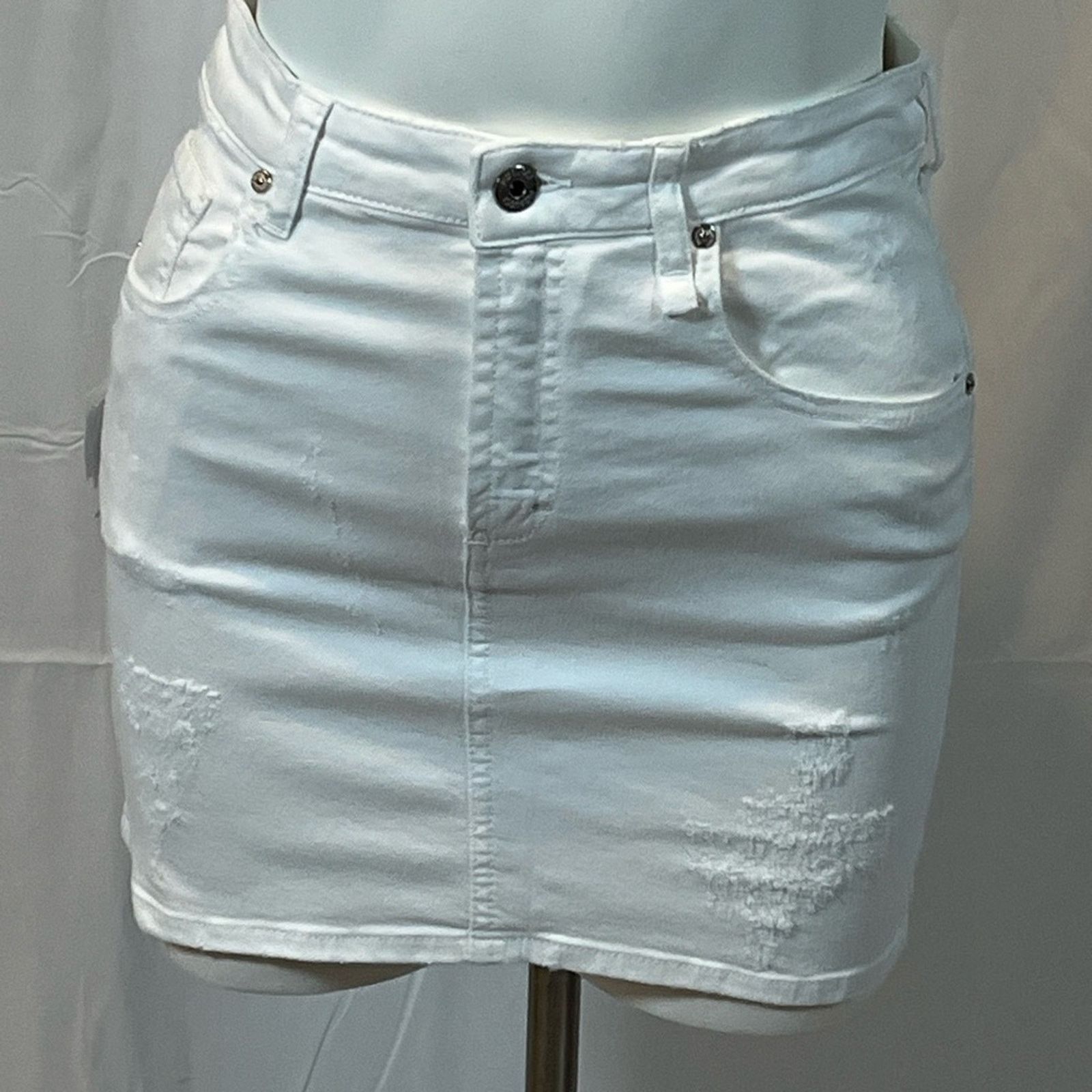 Fiorucci Fiorucci White Distressed Denim Mini Skirt Size 28" / US 6 / IT 42 - 7 Thumbnail