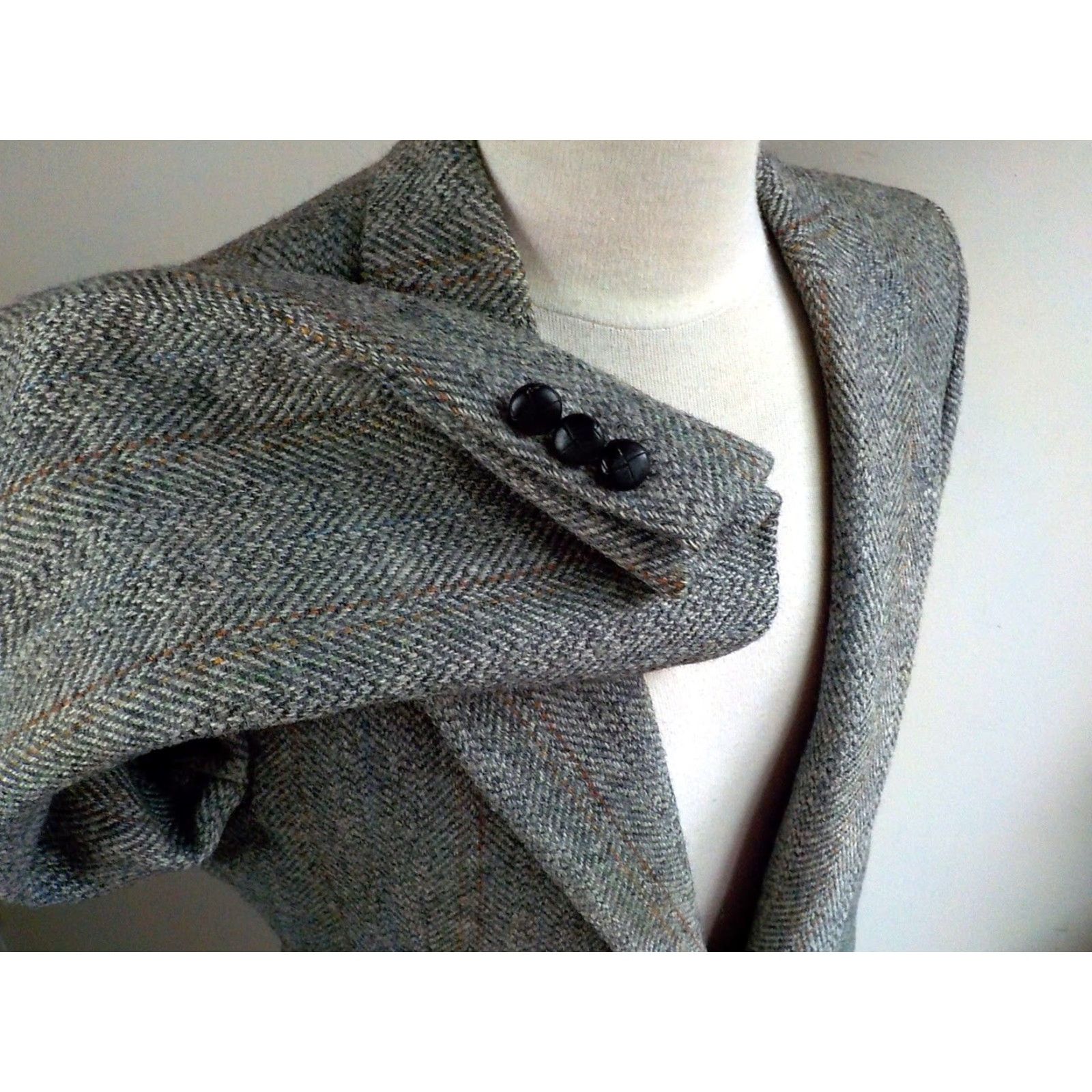 Harris Tweed VINTAGE Harris Tweed Blazer 2Button Blazer Notch Lapel 100% Scottish Wool Gray 42L Mens Size 42R - 4 Thumbnail