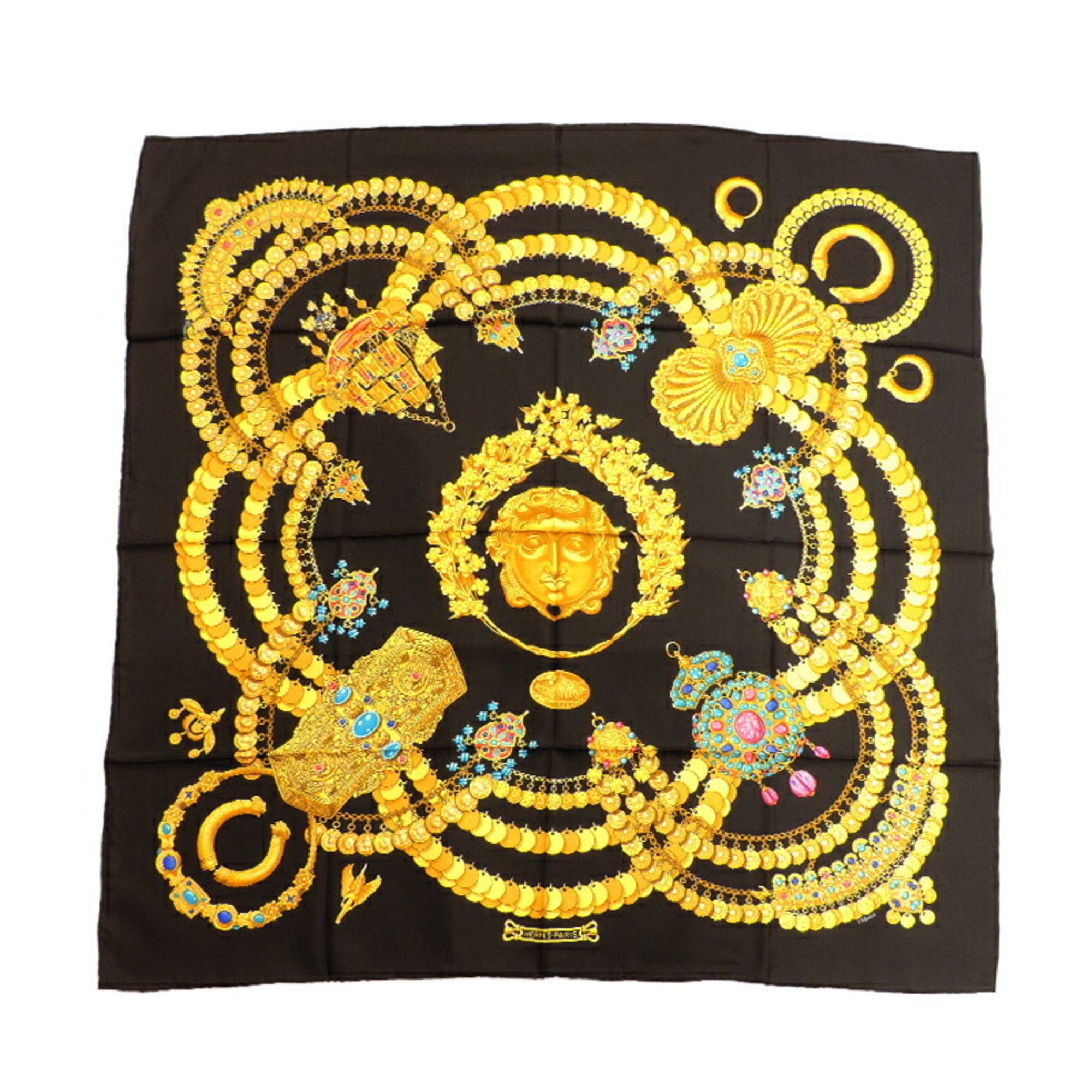 image of Hermes Carre 90 Kosmima [Universe] Women's Scarf Muffler 100% Silk Multicolor in Black