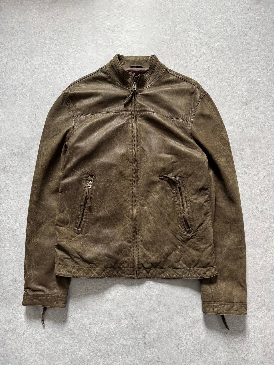 90s Distressed lambskin leather biker jacket margiela vibe