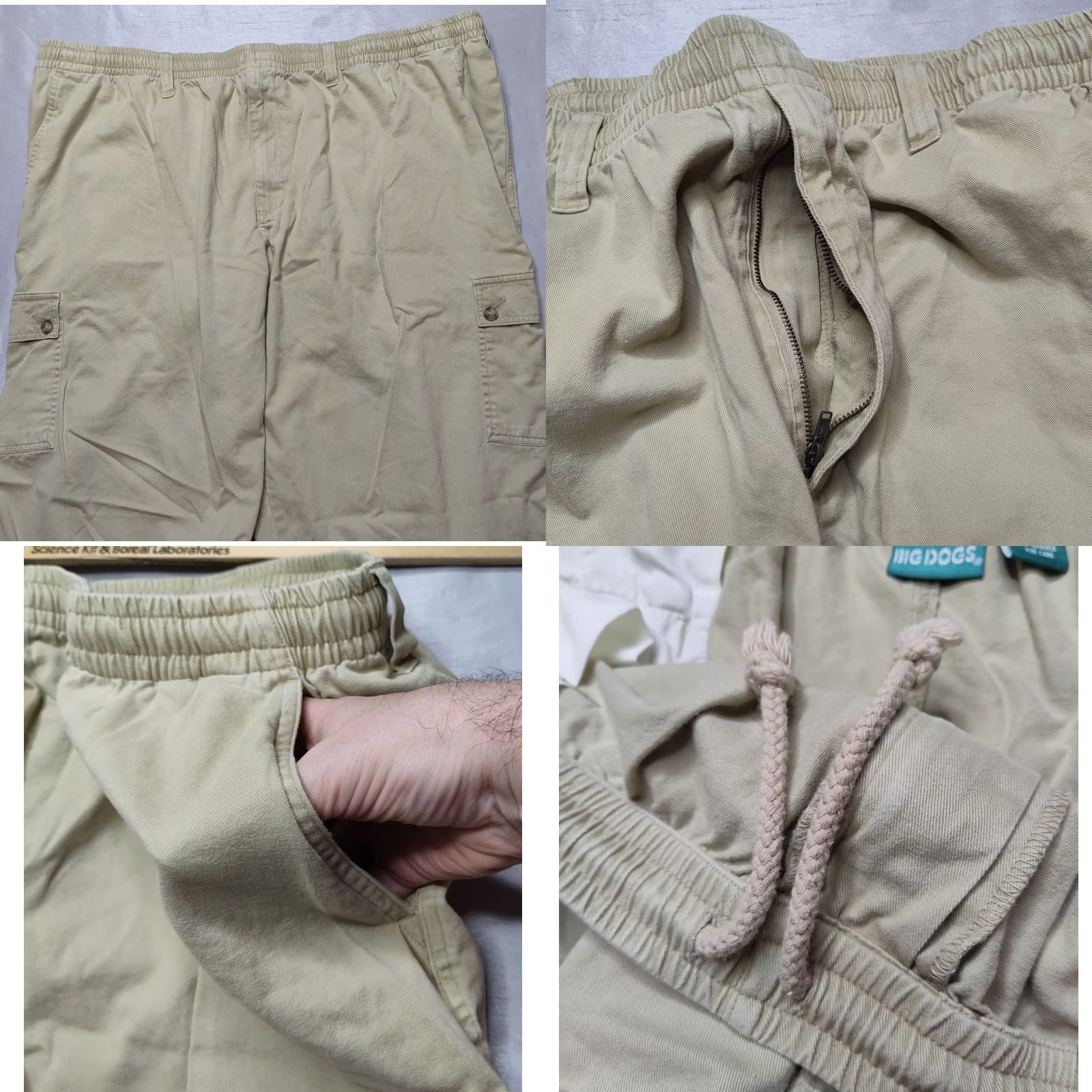 Big Dogs BIG DOGS Men Big 2X Khaki Cotton Elastic Waistband Pull-On Cargo Pants Size US 39 - 8 Thumbnail