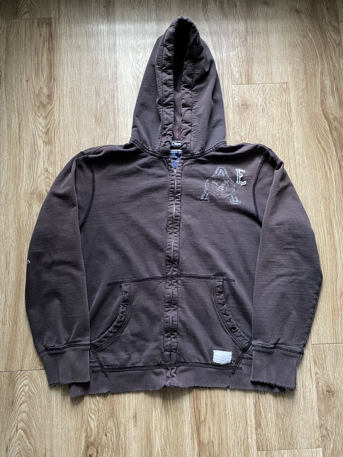 Y2K American Eagle Faded Thrashed Zip Up Hoodie