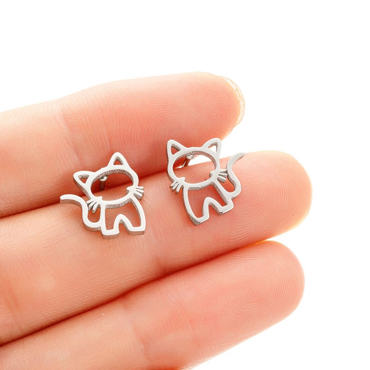 Jewelry Cute Cat Stud Earrings Charm Stainless Earring Gift Size ONE SIZE - 1 Thumbnail