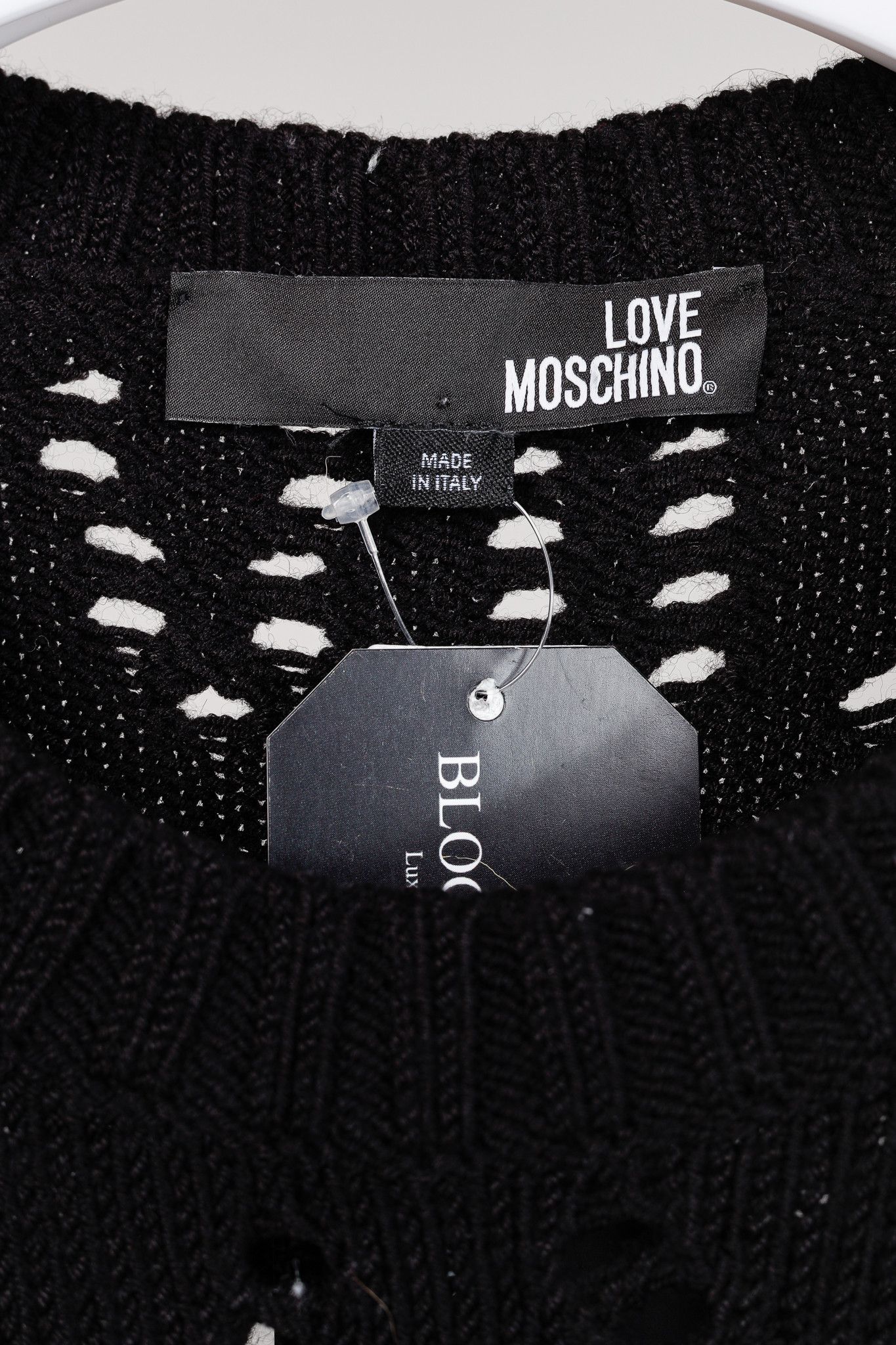 Love Moschino Love Moschino Black Pointelle Knit Long-Sleeve Sweater Size L / US 10 / IT 46 - 4 Thumbnail