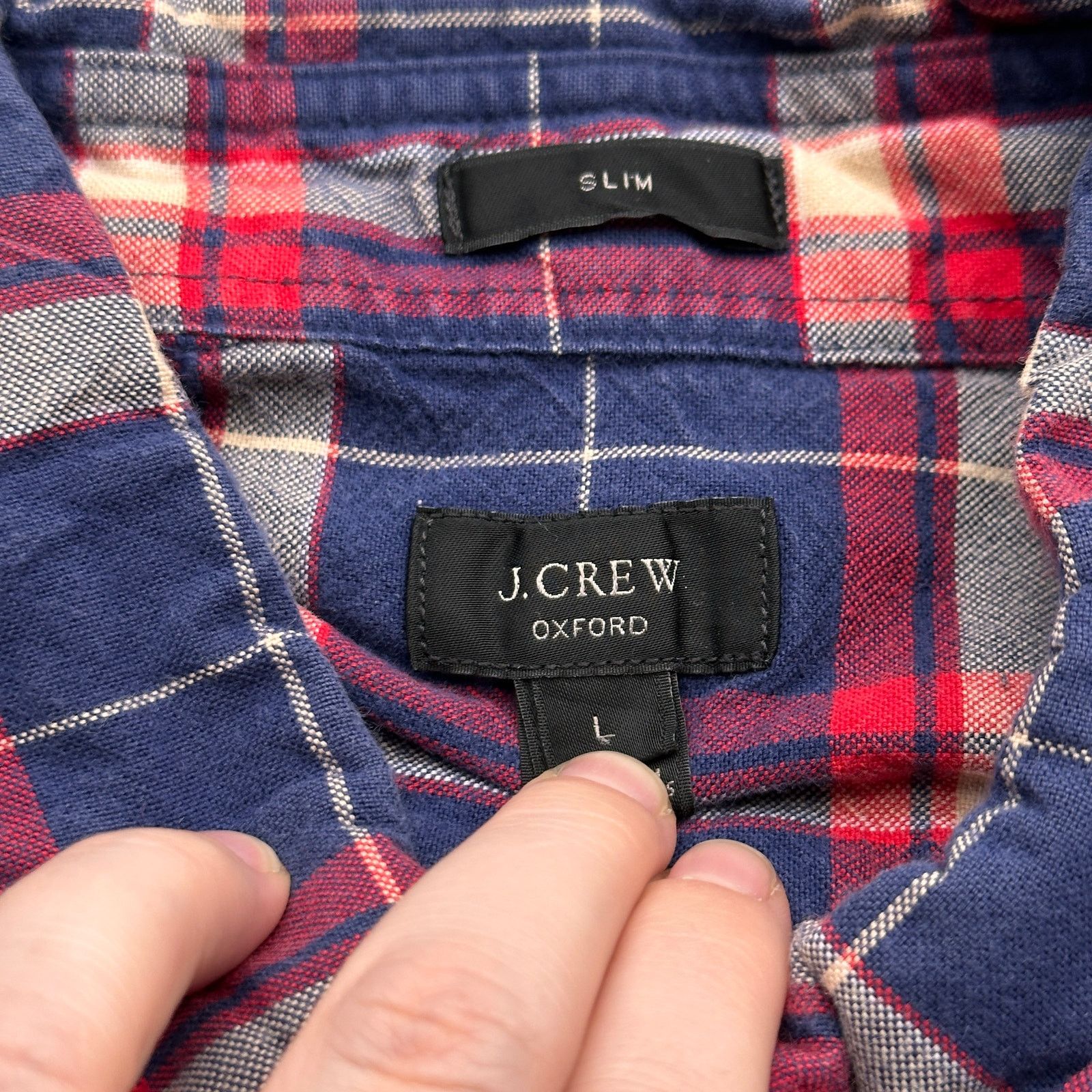 J.Crew J. Crew Mens Oxford Shirt Large Slim Blue Button Down Plaid Size US L / EU 52-54 / 3 - 2 Thumbnail