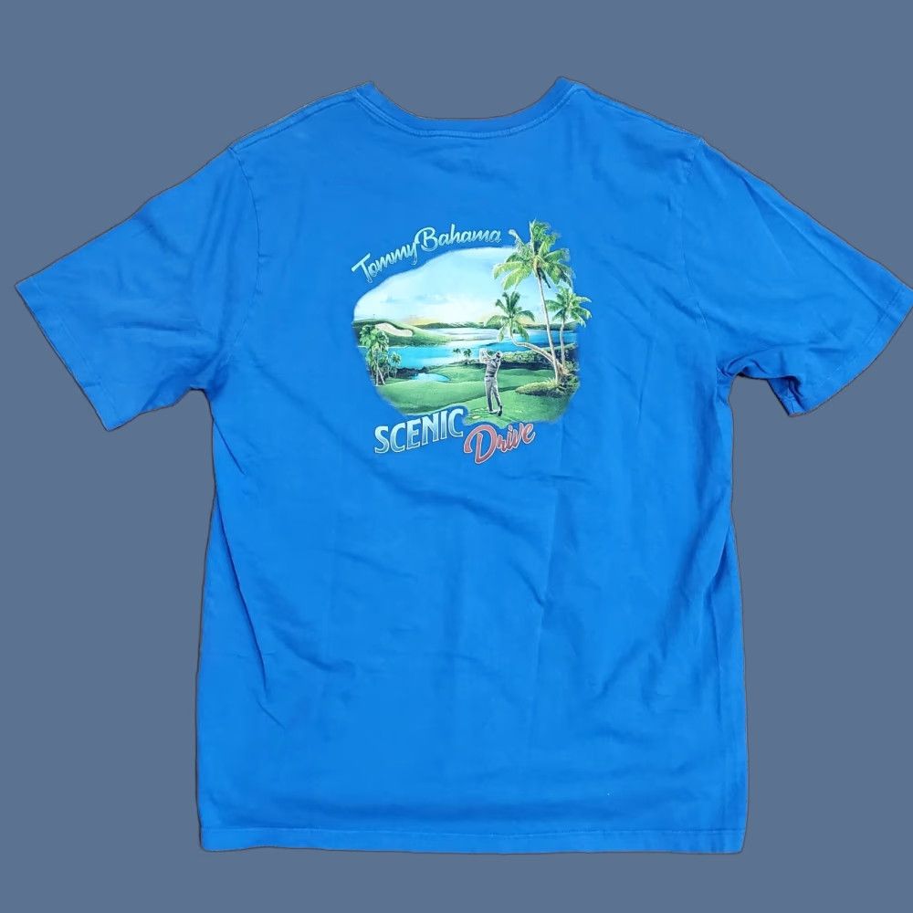 Tommy Bahama Tommy Bahama Shirt Mens T-Shirt Blue Scenic Drive Golf Graphic Cotton Short Sleeve Crewneck Graphic Print 100% Cotton L/Adult Large Mens Size US L / EU 52-54 / 3 - 1 Thumbnail