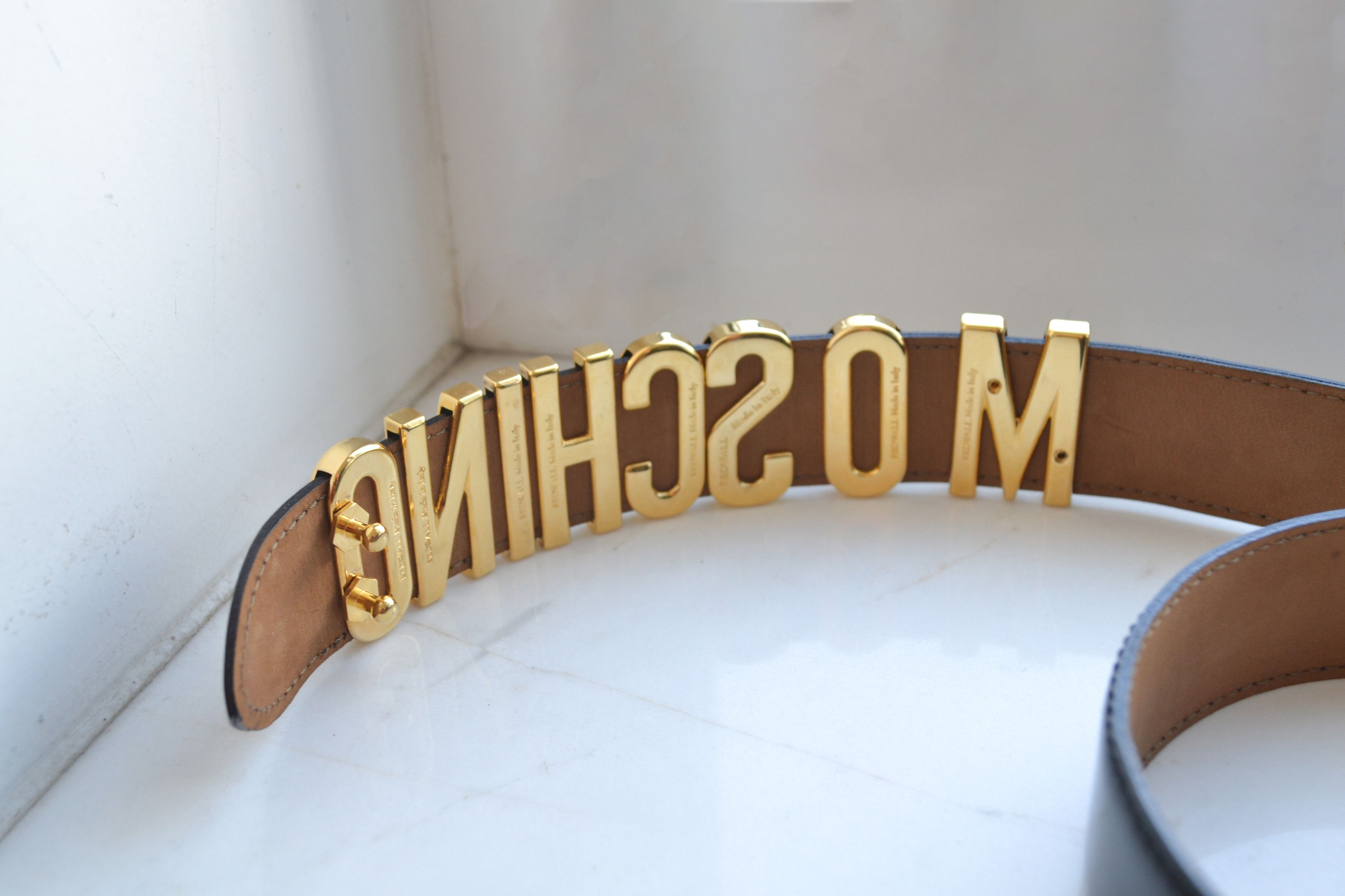 Moschino MOSCHINO Belt Leather Logo Vintage 90s Buckle Gold Size ONE SIZE - 3 Thumbnail