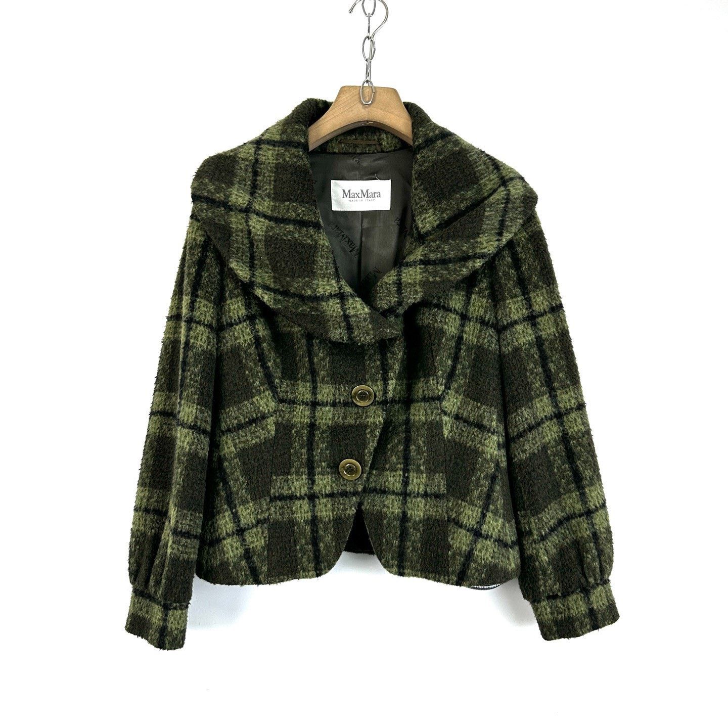 Max Mara MaxMara Green Plaid Wool Short Coat Size S / US 4 / IT 40 - 1 Thumbnail