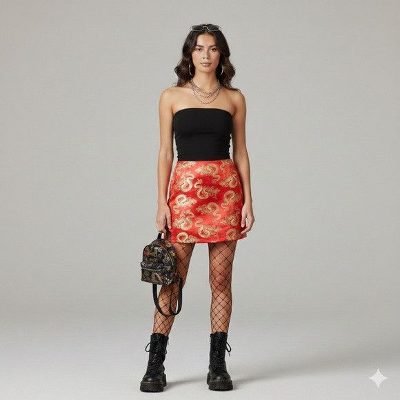 Other Vintage Y2K Red Gold Dragon Print Mini Skort - 0-2 / XXS-XS Size 26" / US 2 / IT 38 - 6 Thumbnail
