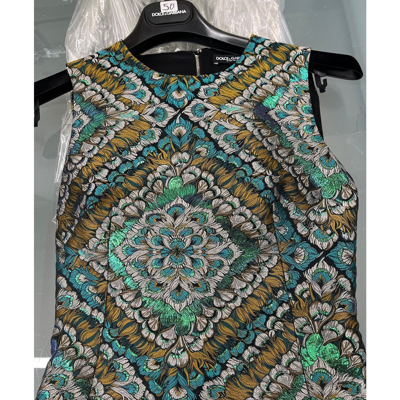 Dolce & Gabbana DOLCE & GABBANA Green Metallic Jacquard Mini Dress 38 XS Size XS / US 0-2 / IT 36-38 - 7 Thumbnail
