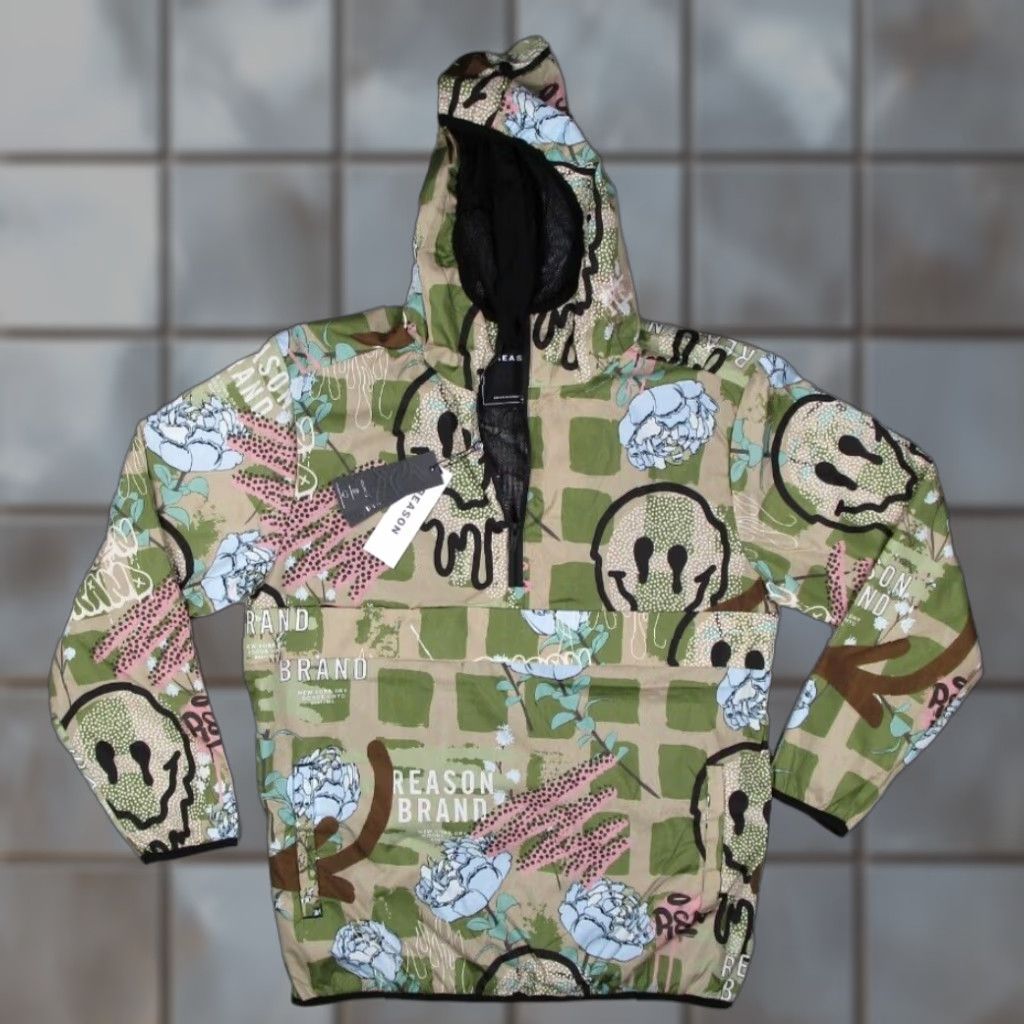 Reason Reason Mens Green 1/2 Zip Pullover Windbreaker Jacket Short 1/4 Zip Logo Geometric 90s City Hip Hop Sports Vintage No N/A Size US L / EU 52-54 / 3 - 1 Thumbnail