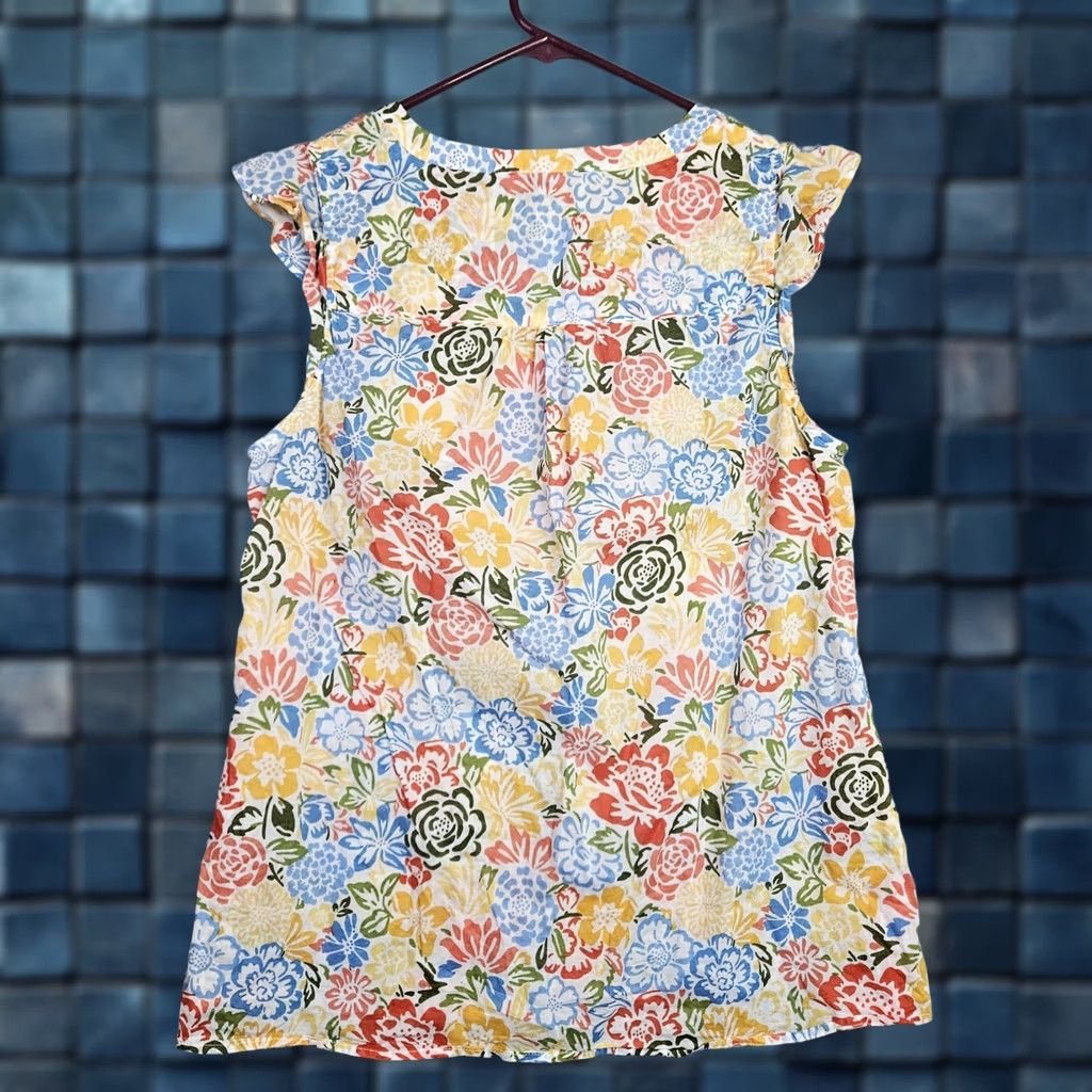 Talbots Talbots Blouse 1X Women's Blossom Garden V-neck Sleeveless Shirt Multicolor Floral Cotton Blend Casual Short Sleeve All Seasons Women Size XL / US 12-14 / IT 48-50 - 1 Thumbnail