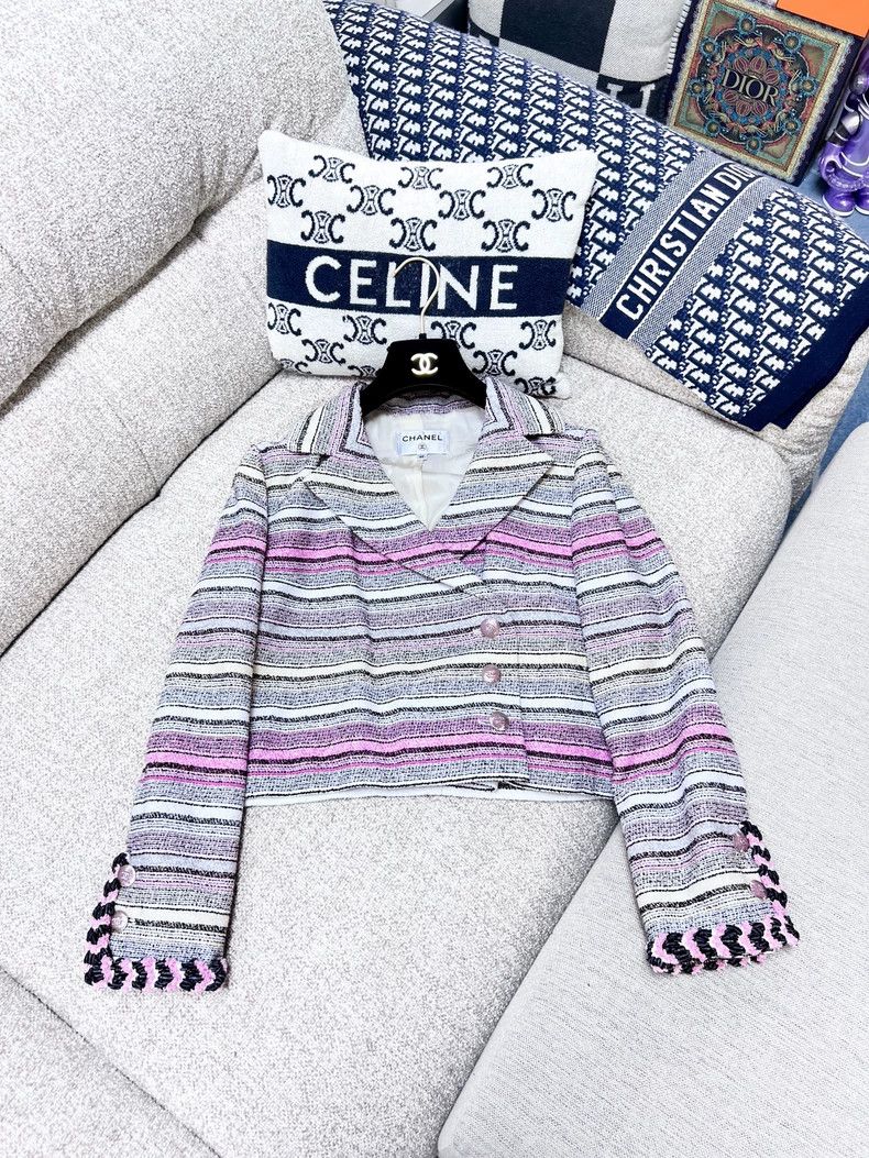 Chanel Chanel Striped short lapel coat Size S / US 4 / IT 40 - 4 Thumbnail