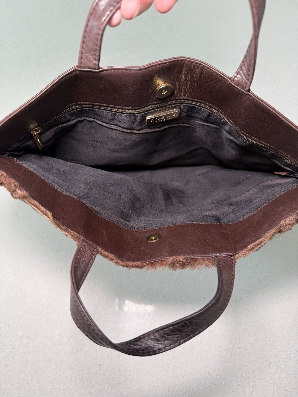 Loewe Loewe Karakul (Persian) Lambswool Tote with Lambskin Handles Size ONE SIZE - 14 Thumbnail