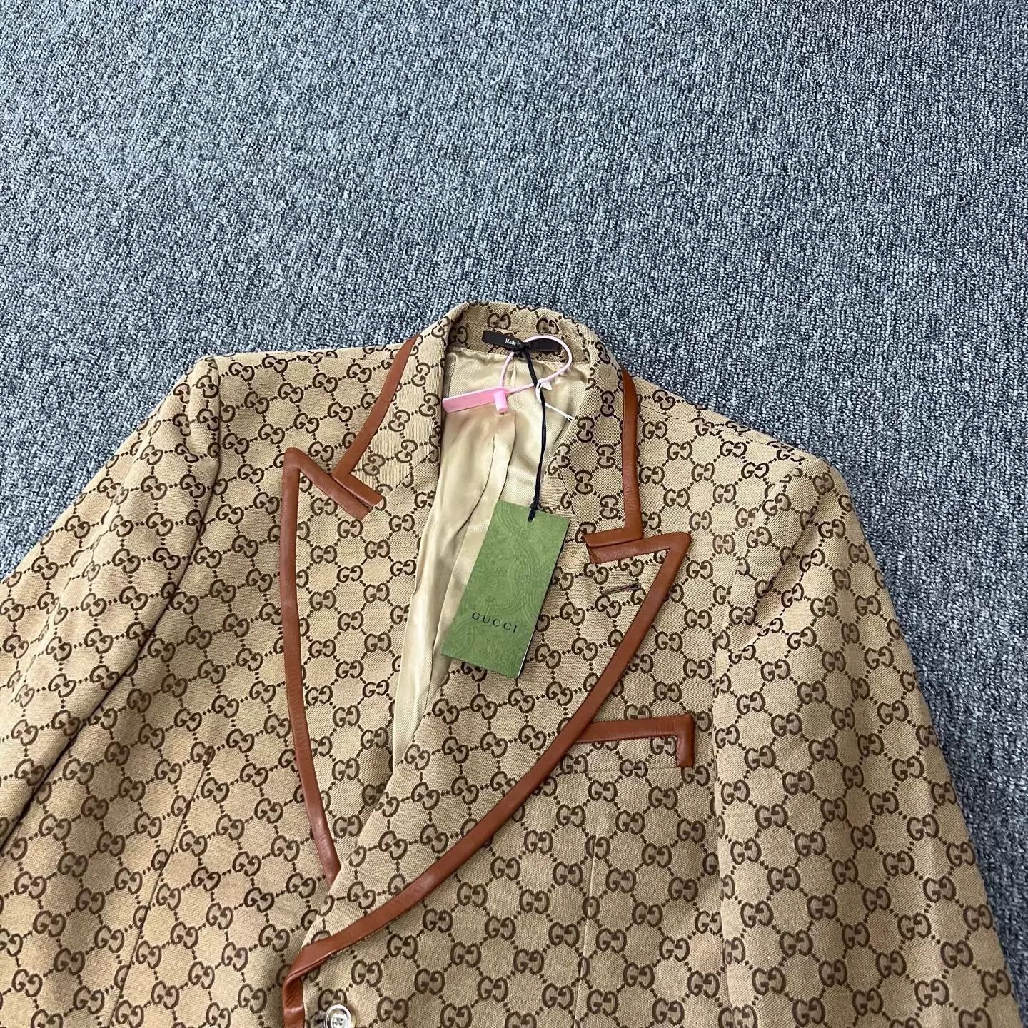 Gucci Gucci GG Monogram Leather Trim Blazer 52 Size 52R - 3 Thumbnail