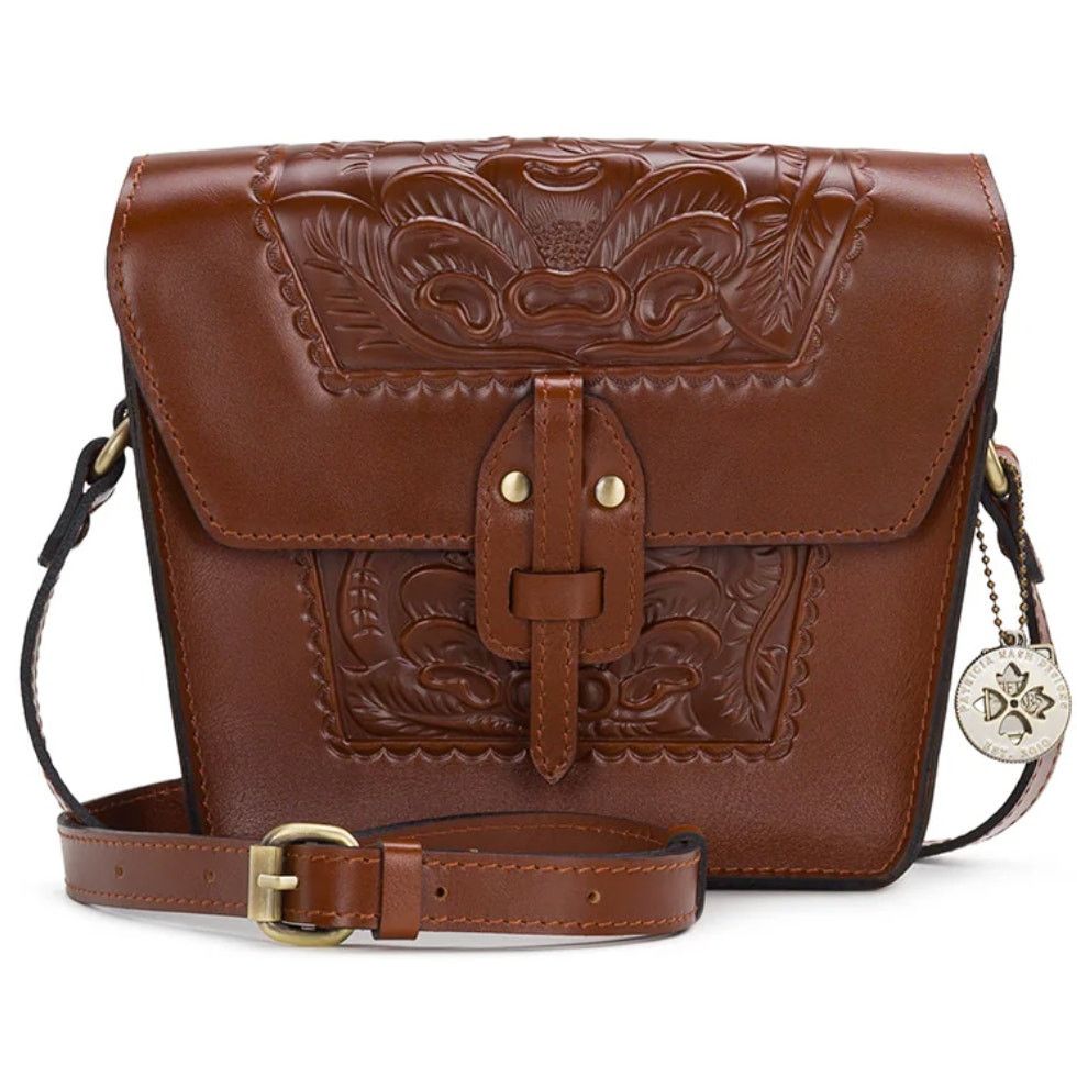 Patricia Nash Tooled Leather Crossbody Purse Fold over Brown