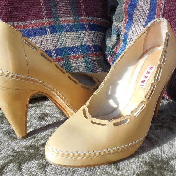 Marni MARNI Cutout Leather Pumps Nude Pointed Toe Platform Heels S Size US 5 / IT 35 - 11 Thumbnail