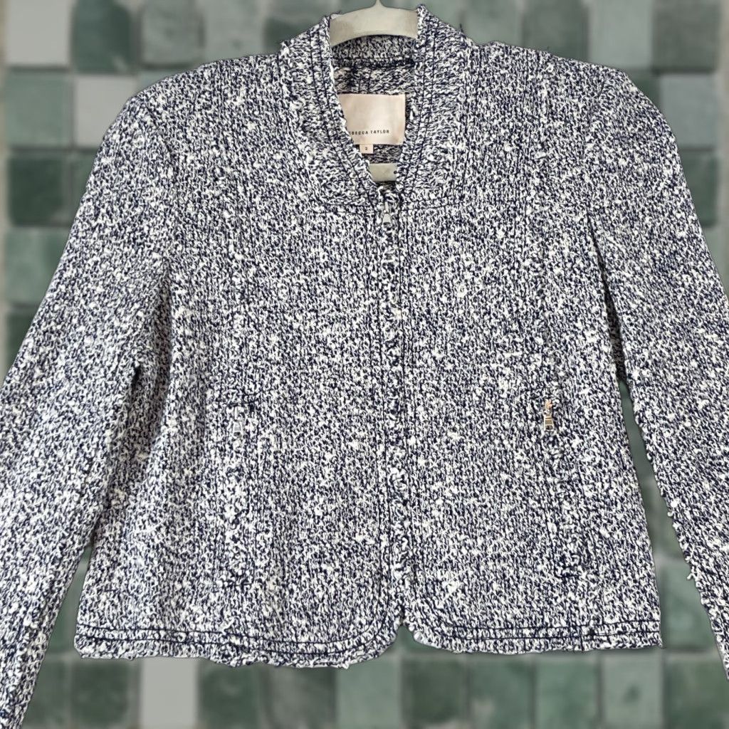 Rebecca Taylor Rebecca Taylor Jacket Womens Size 2 Blue Knit Full Zip Long Sleeve Business Work Shirt Size XS / US 0-2 / IT 36-38 - 1 Thumbnail