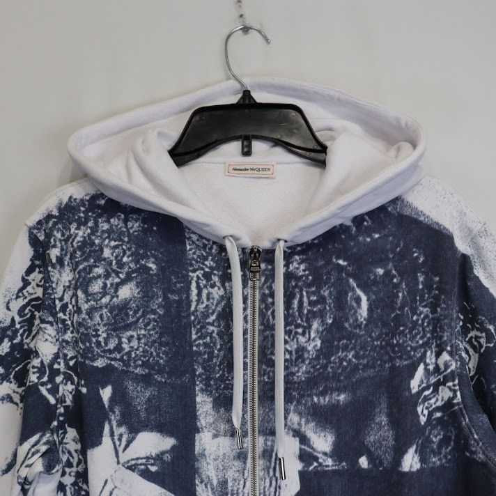 Alexander McQueen o1rshd1 ***Defect / Printed Hoodie in Navy and White Size US M / EU 48-50 / 2 - 2 Thumbnail