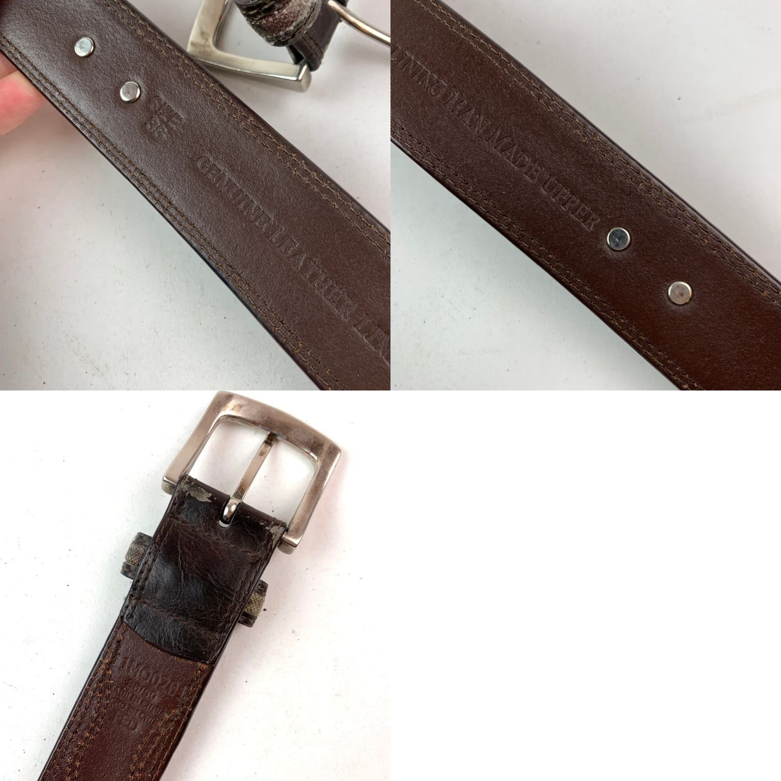 Vintage Men's Belt Camouflage DeEr Concho Buckle Genuine Leather Camo Canvas Overlay 36 Brown Green Tan Vintage No Size 36 - 8 Thumbnail