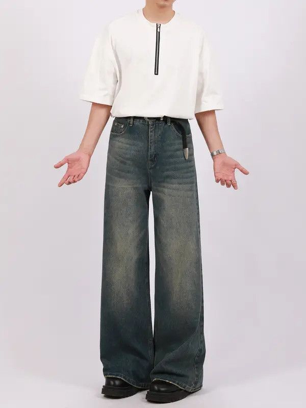 Japanese Brand Aki Vintage distressed washed American loose wide-leg jeans Size US 32 / EU 48 - 1 Thumbnail