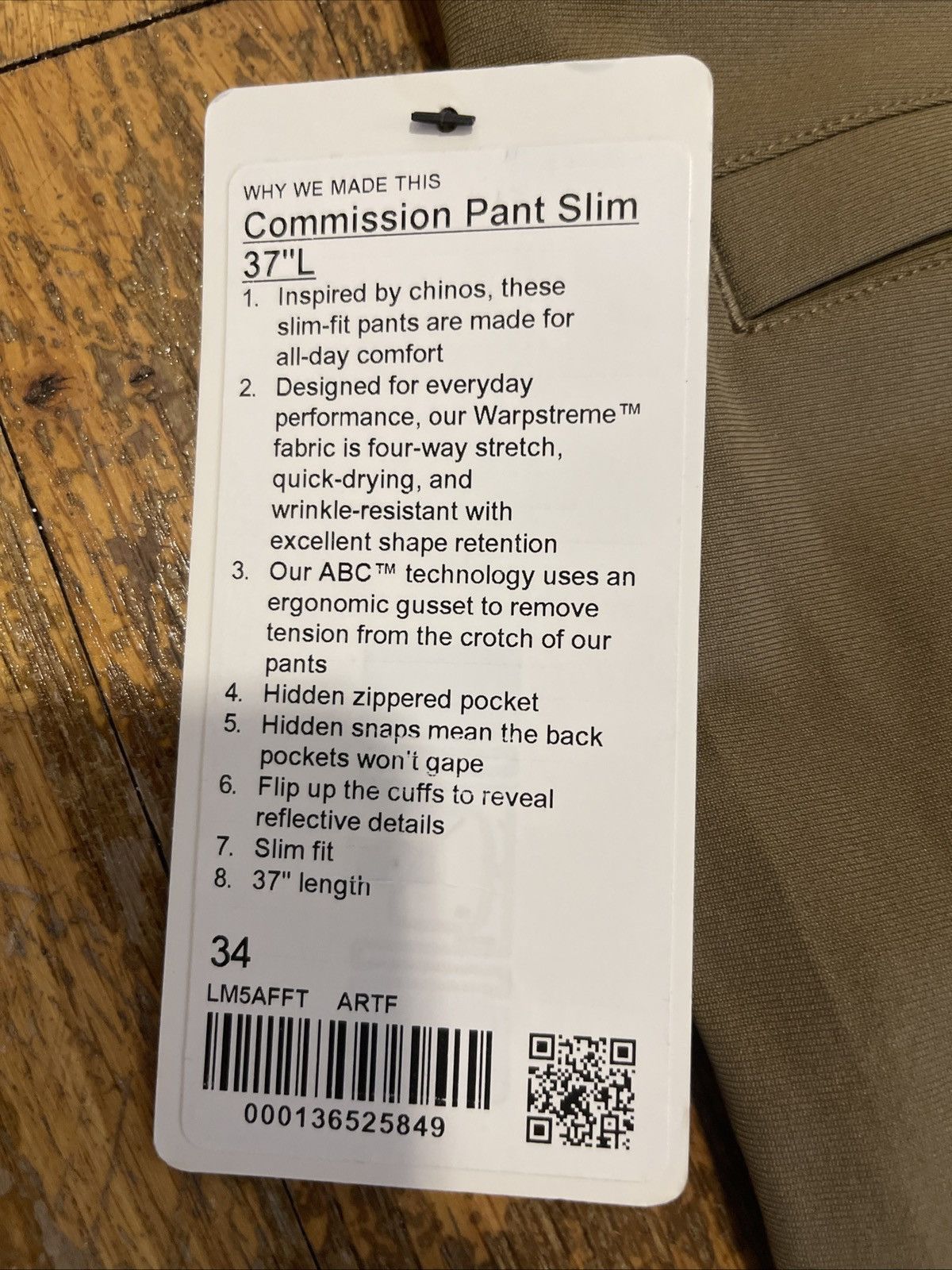 Lululemon Lululemon Commission Pant Slim 37 Length 34 Waist Size US 34 / EU 50 - 12 Thumbnail